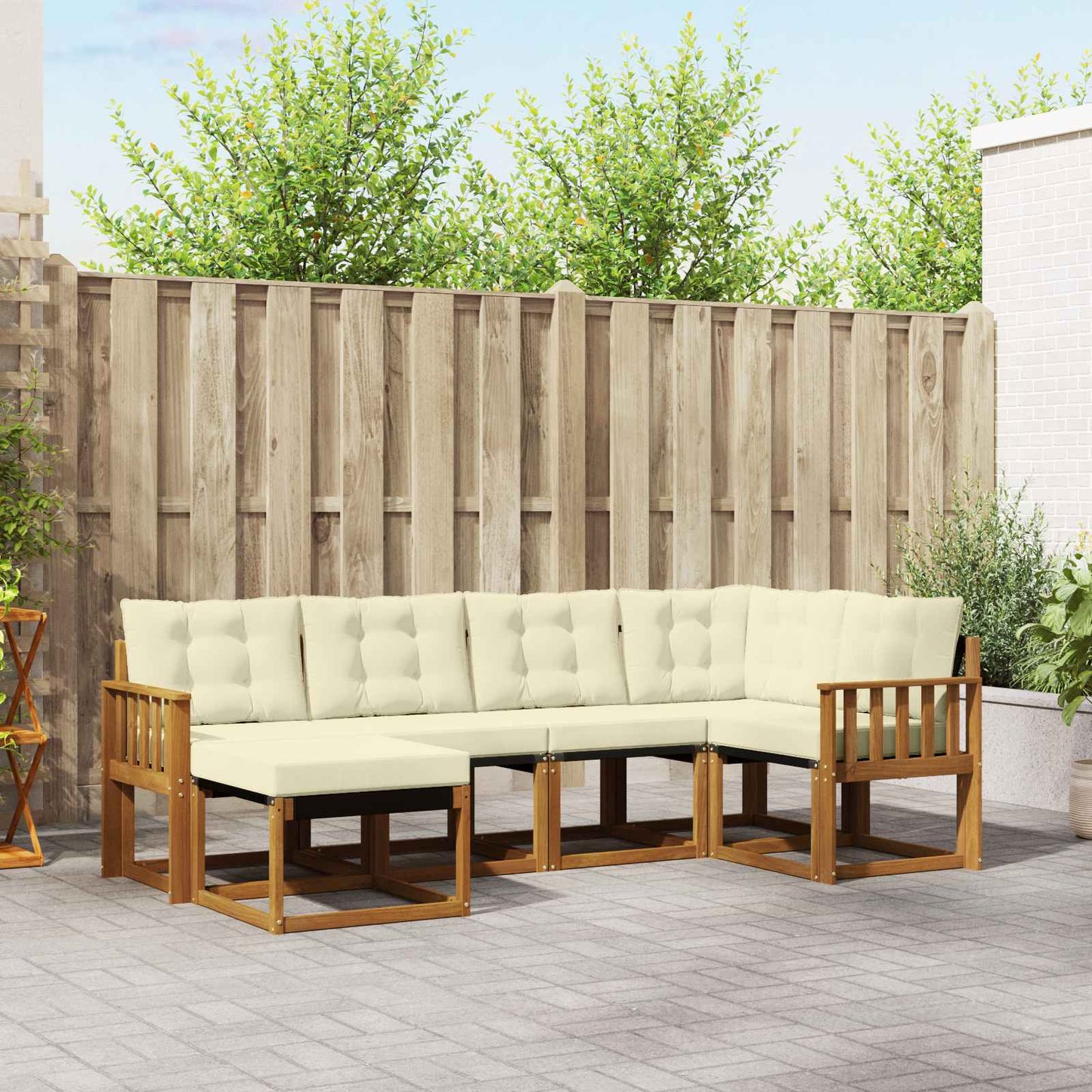 Outdoor-Sofagarnitur mit Kissen 6 pcs Natur und Creme