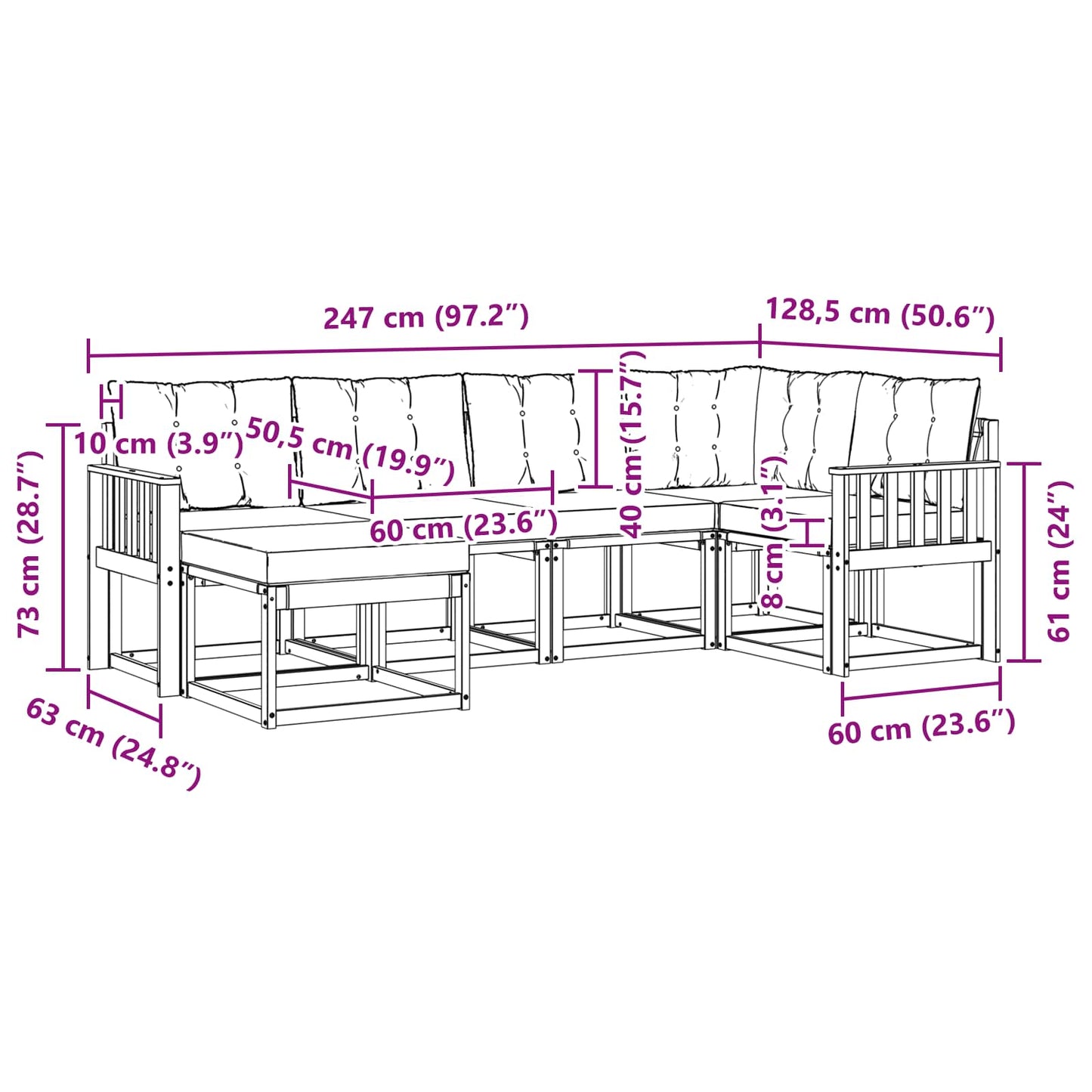 Outdoor-Sofagarnitur 6 stk. Natur und Beige