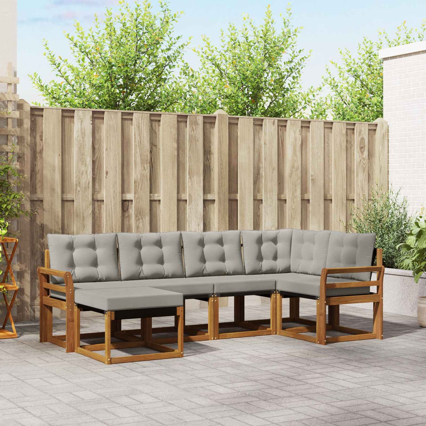 Outdoor-Sofagarnitur mit Kissen 6 pcs Natürlich und Hellgrau
