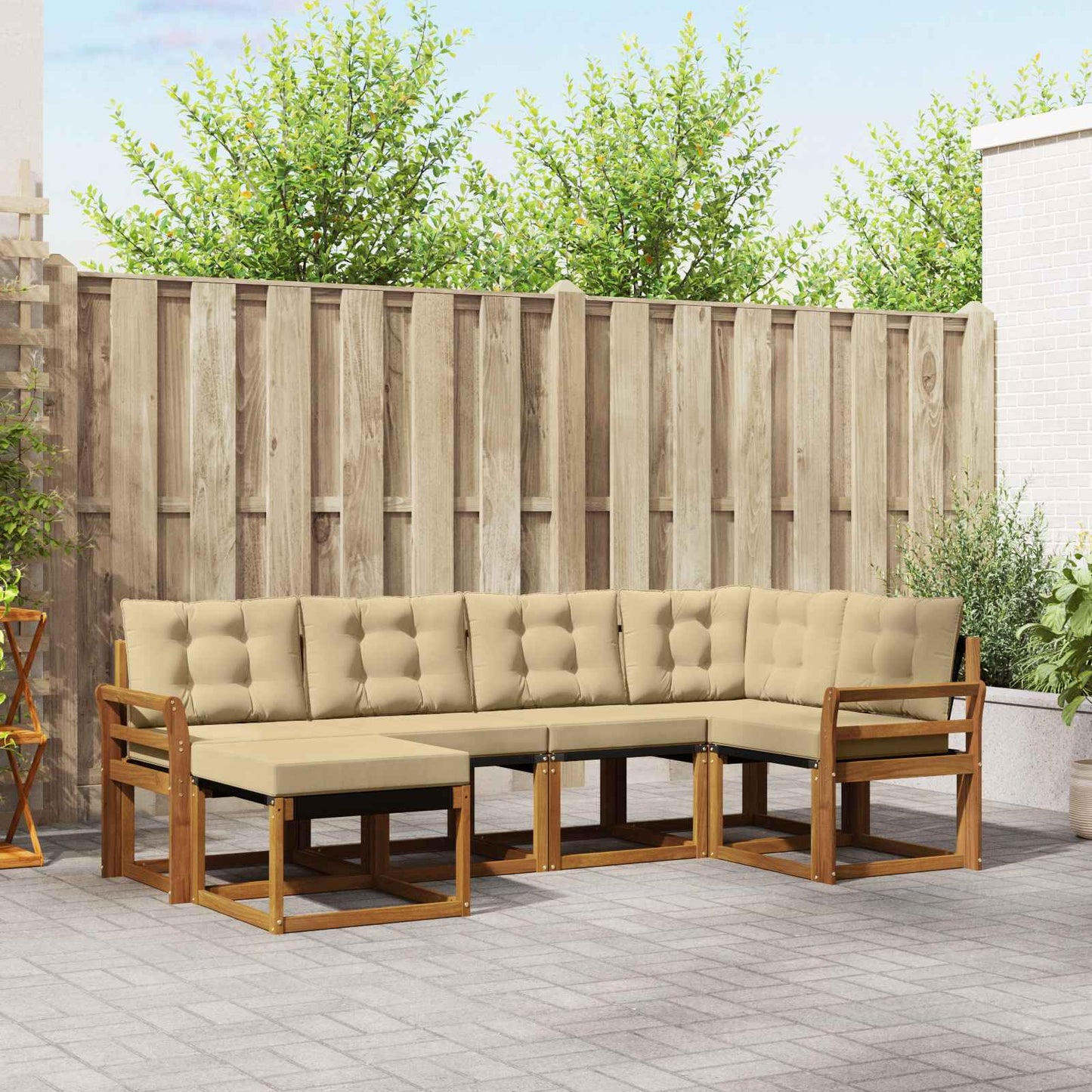 Outdoor-Sofagarnitur 6 stk. Natur und Beige