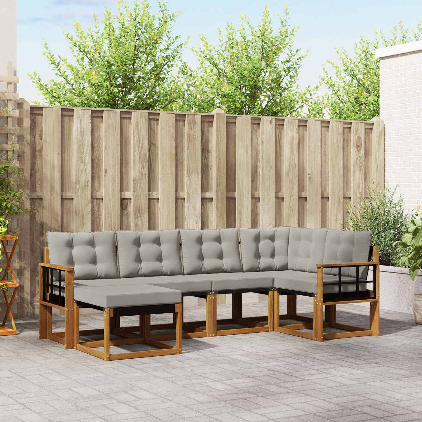 Outdoor-Sofagarnitur mit Kissen 6 pcs Natürlich und Hellgrau