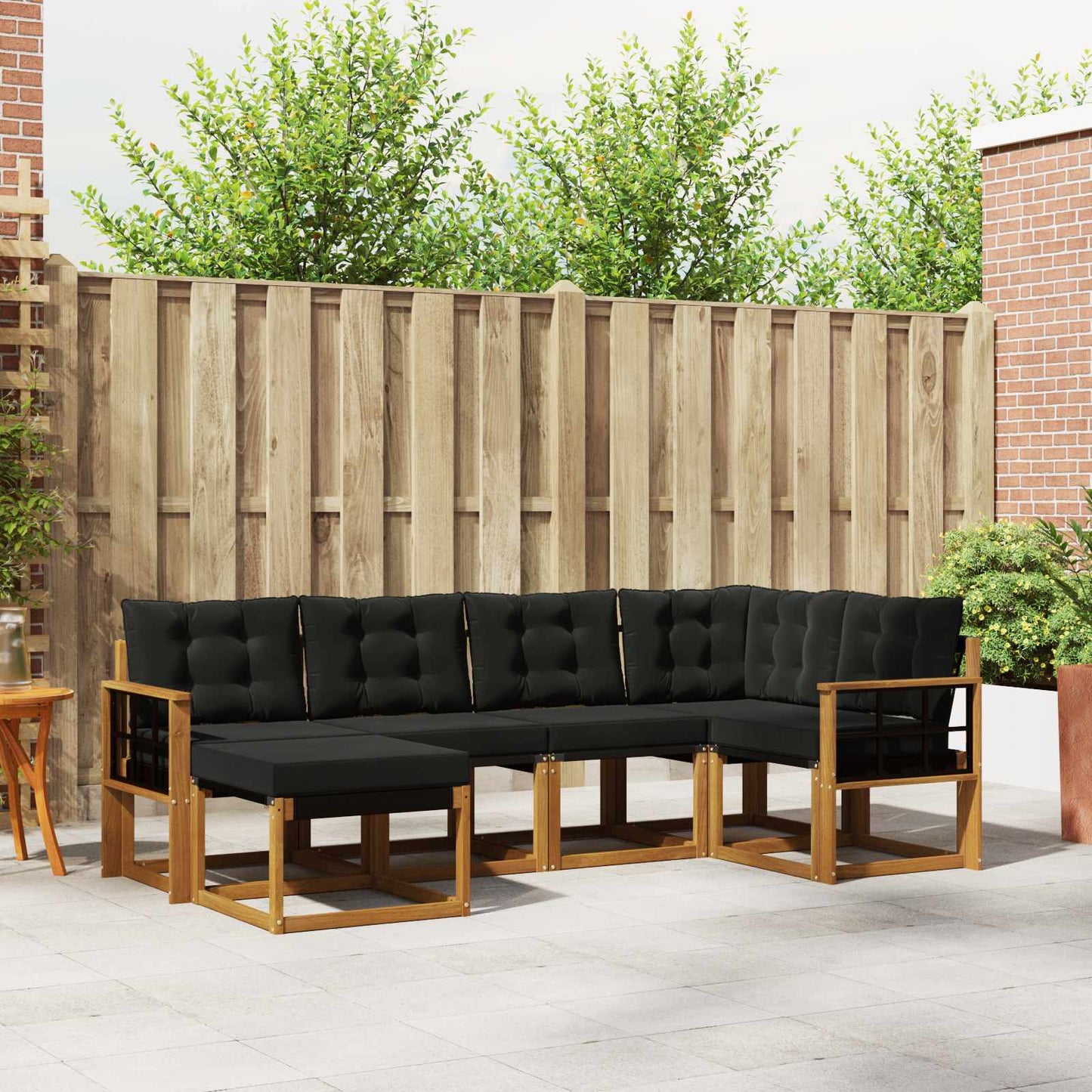 Outdoor-Sofagarnitur 6 stk. Natürlich und Schwarz
