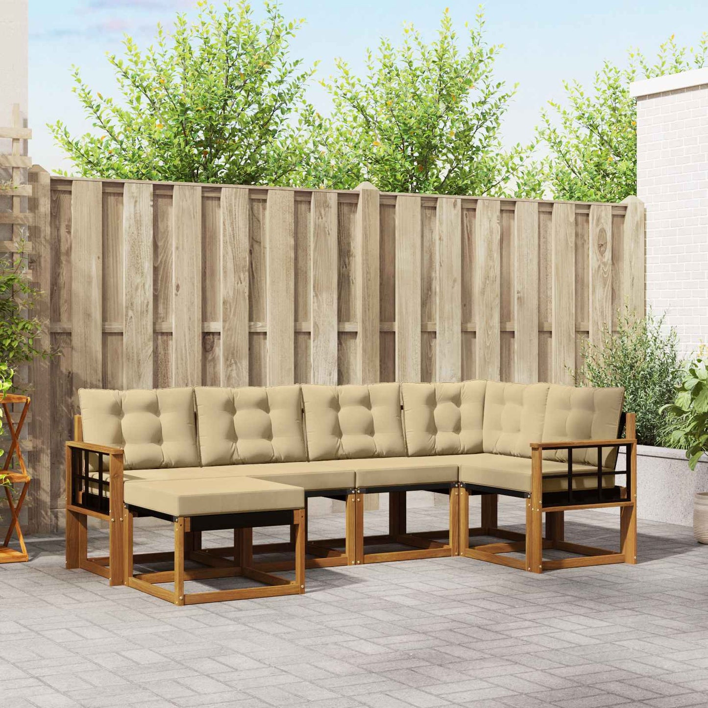 Outdoor-Sofagarnitur 6 stk. Natur und Beige