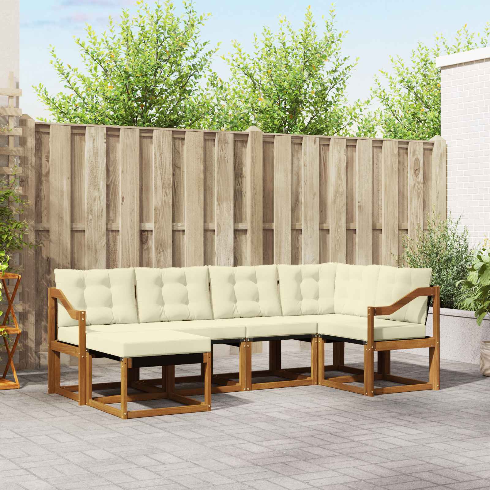 Outdoor-Sofagarnitur mit Kissen 6 pcs Natur und Creme