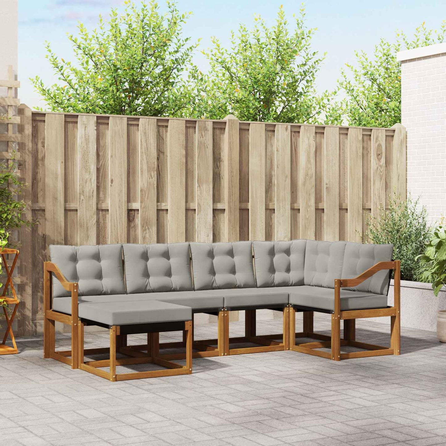 Outdoor-Sofagarnitur mit Kissen 6 pcs Natürlich und Hellgrau