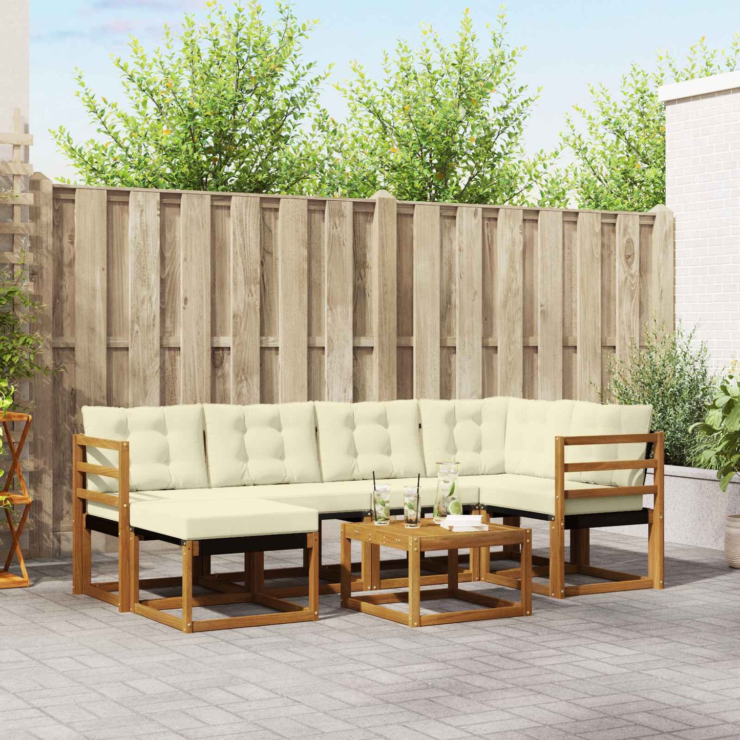 Outdoor-Sofagarnitur 7 stk. Natur und Creme