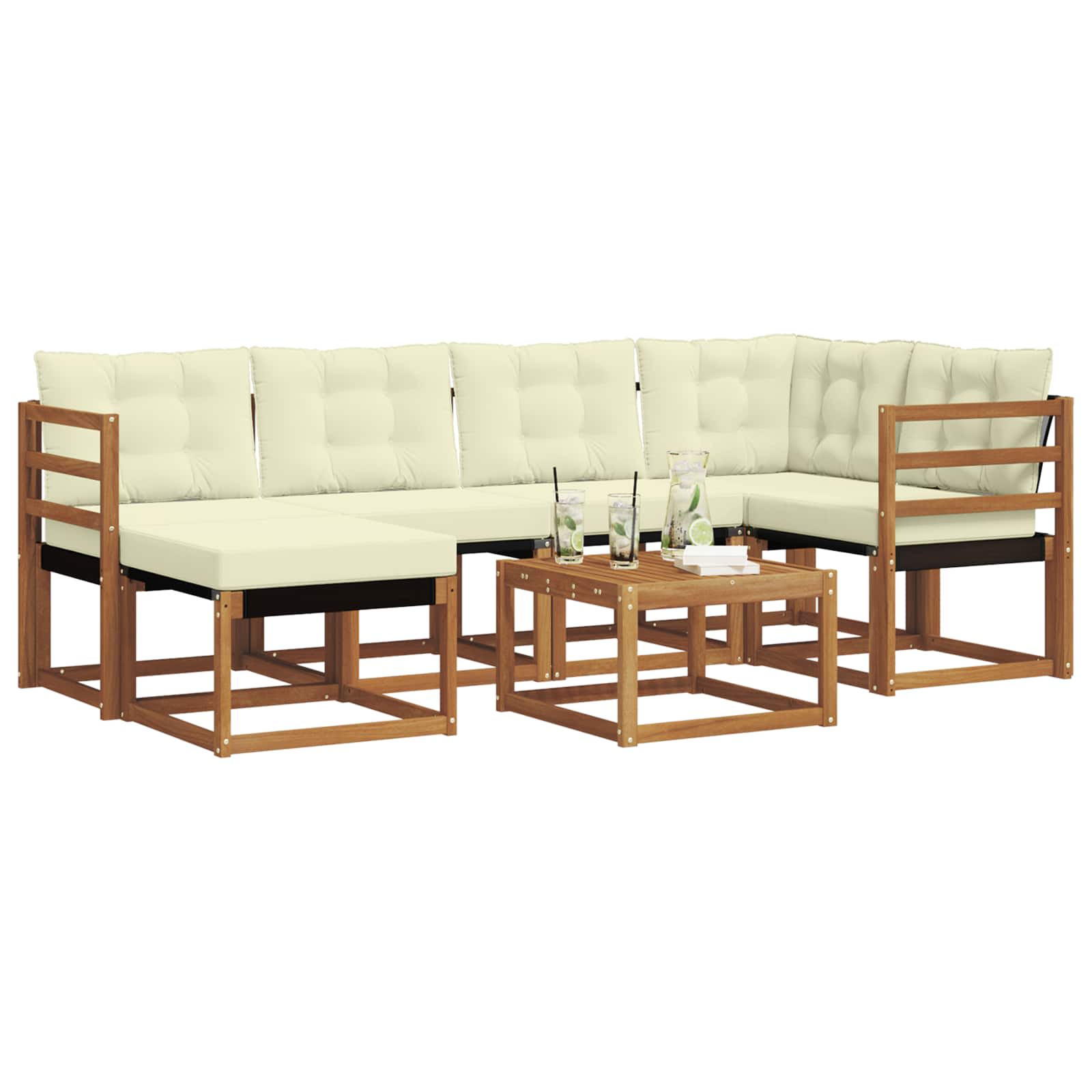 Outdoor-Sofagarnitur 7 stk. Natur und Creme