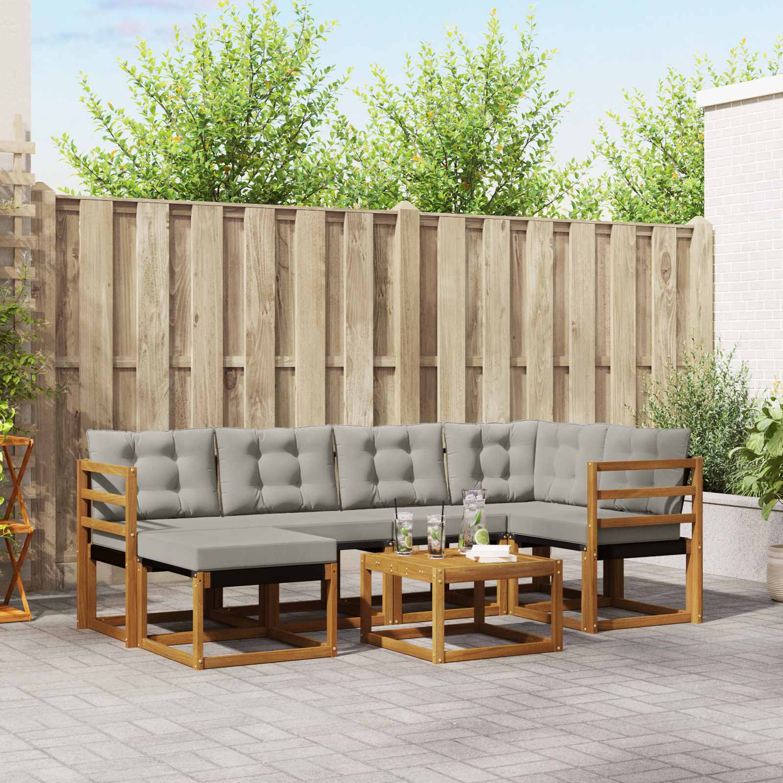 Outdoor-Sofagarnitur mit Kissen 7 pcs Natürlich und Hellgrau