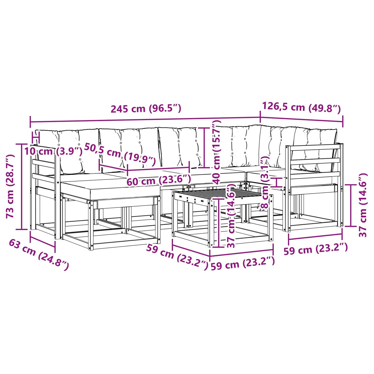 Outdoor-Sofagarnitur 7 stk. Natur und Beige