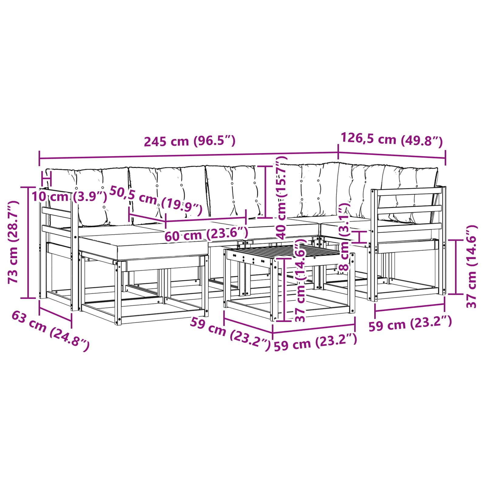 Outdoor-Sofagarnitur 7 stk. Natur und Beige