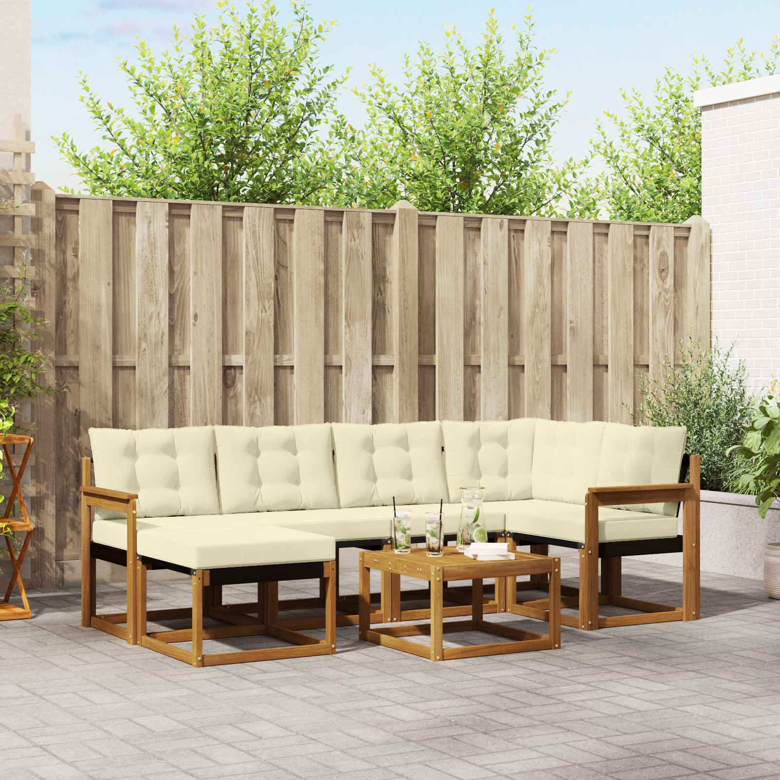 Outdoor-Sofagarnitur mit Kissen 7 pcs Natur und Creme