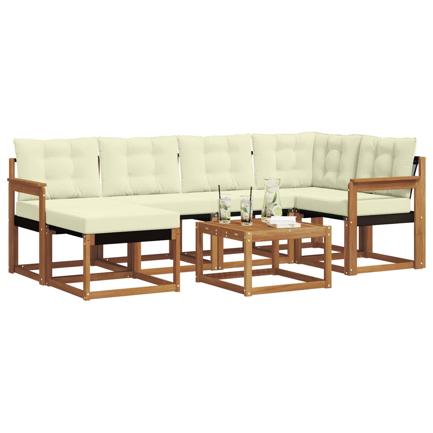 Outdoor-Sofagarnitur 7 stk. Natur und Creme