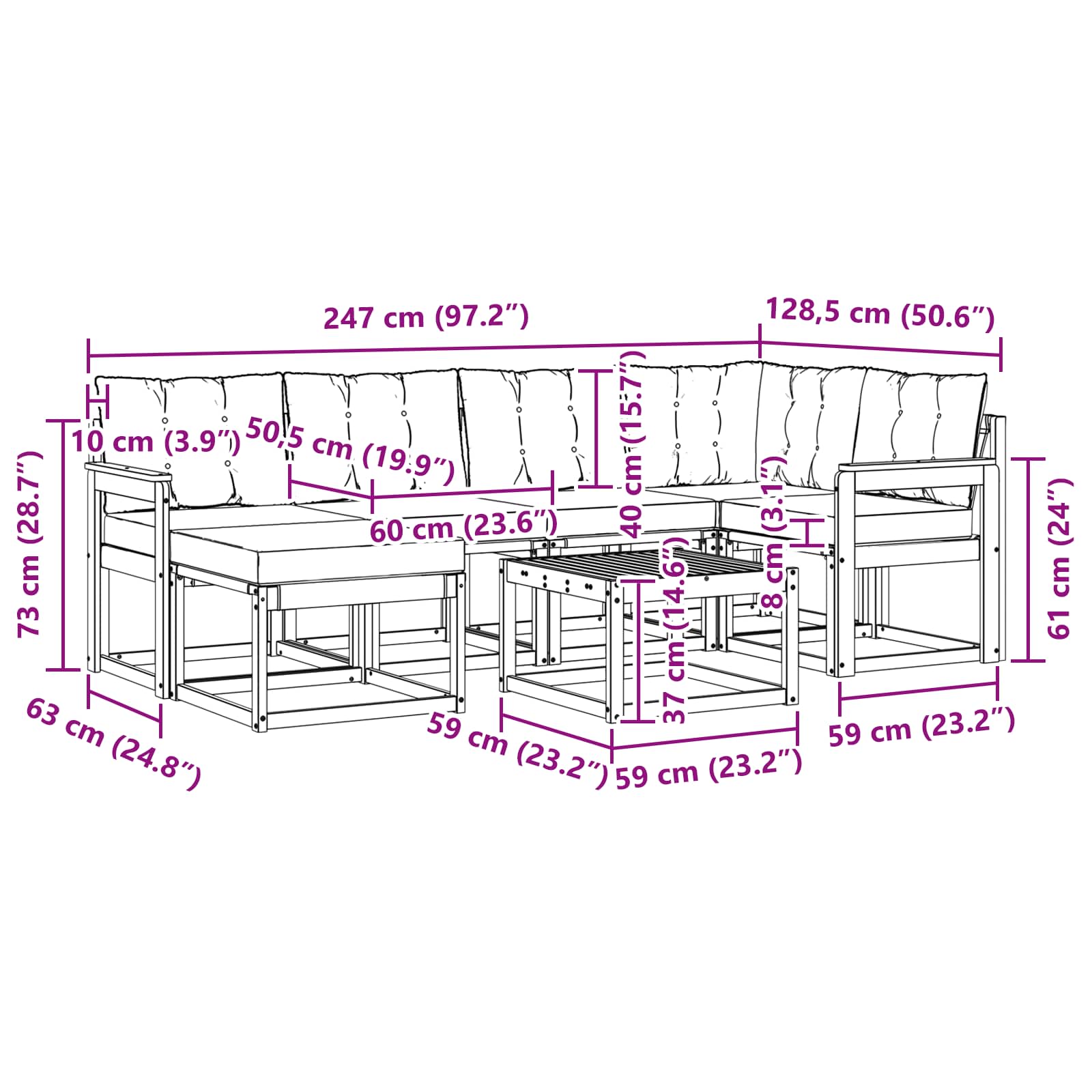 Outdoor-Sofagarnitur 7 stk. Natur und Creme