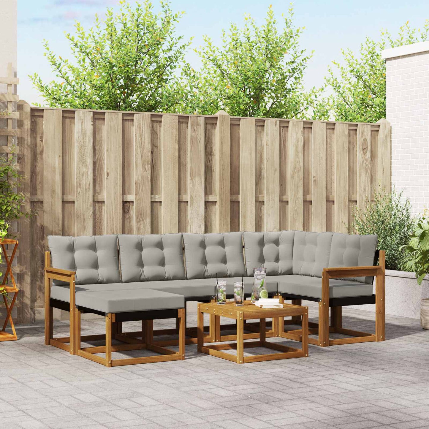 Outdoor-Sofagarnitur mit Kissen 7 pcs Natürlich und Hellgrau