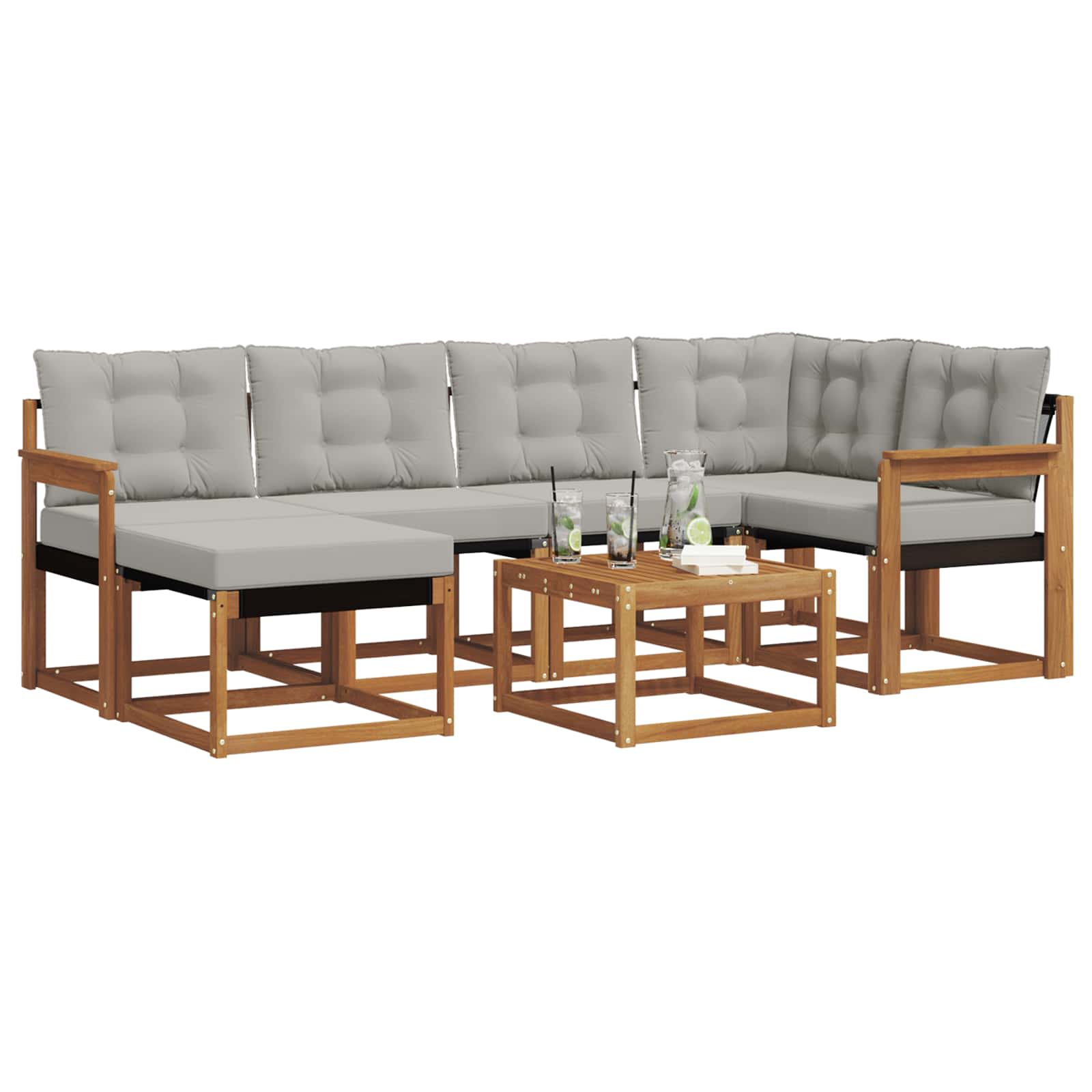 Outdoor-Sofagarnitur mit Kissen 7 pcs Natürlich und Hellgrau