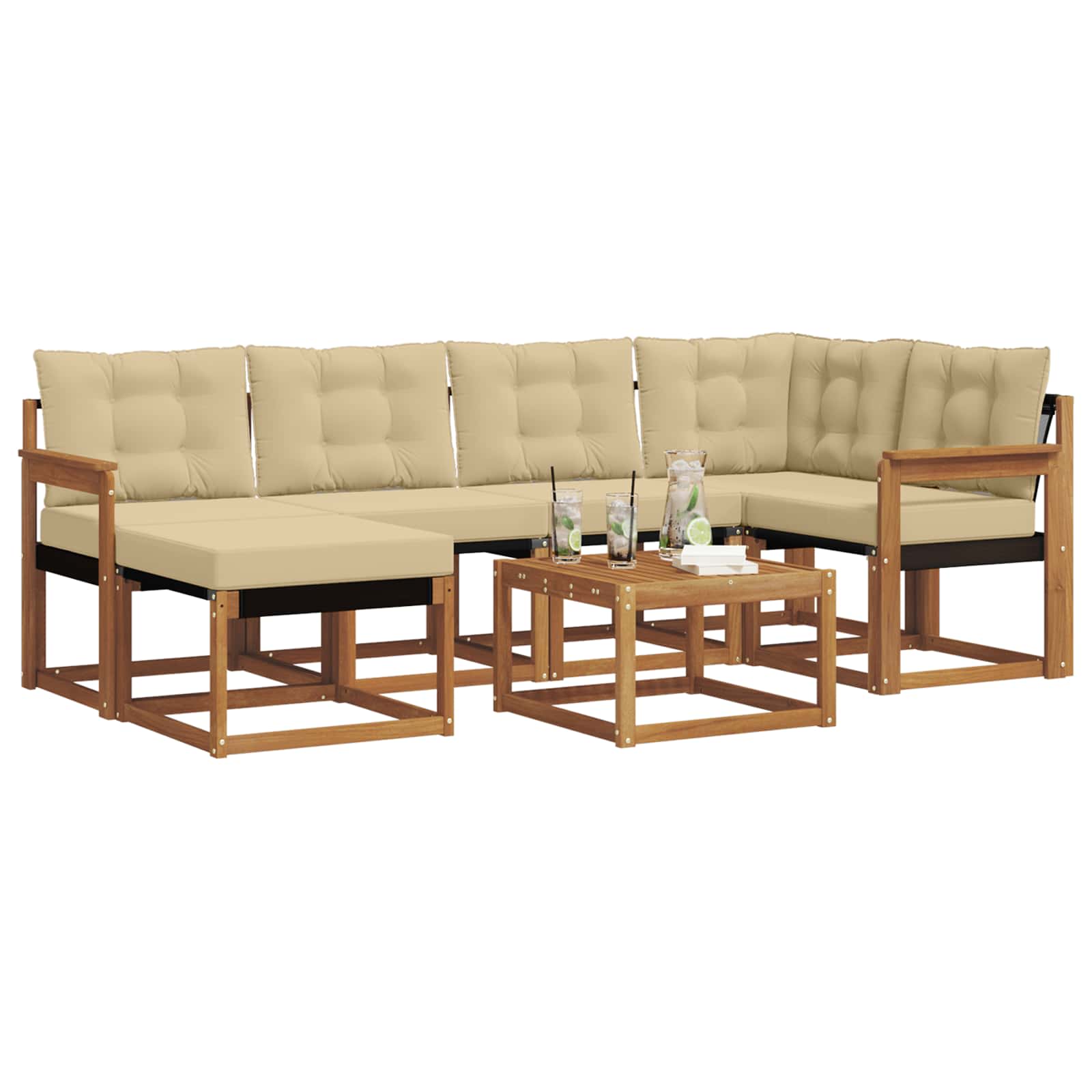 Outdoor-Sofagarnitur 7 stk. Natur und Beige