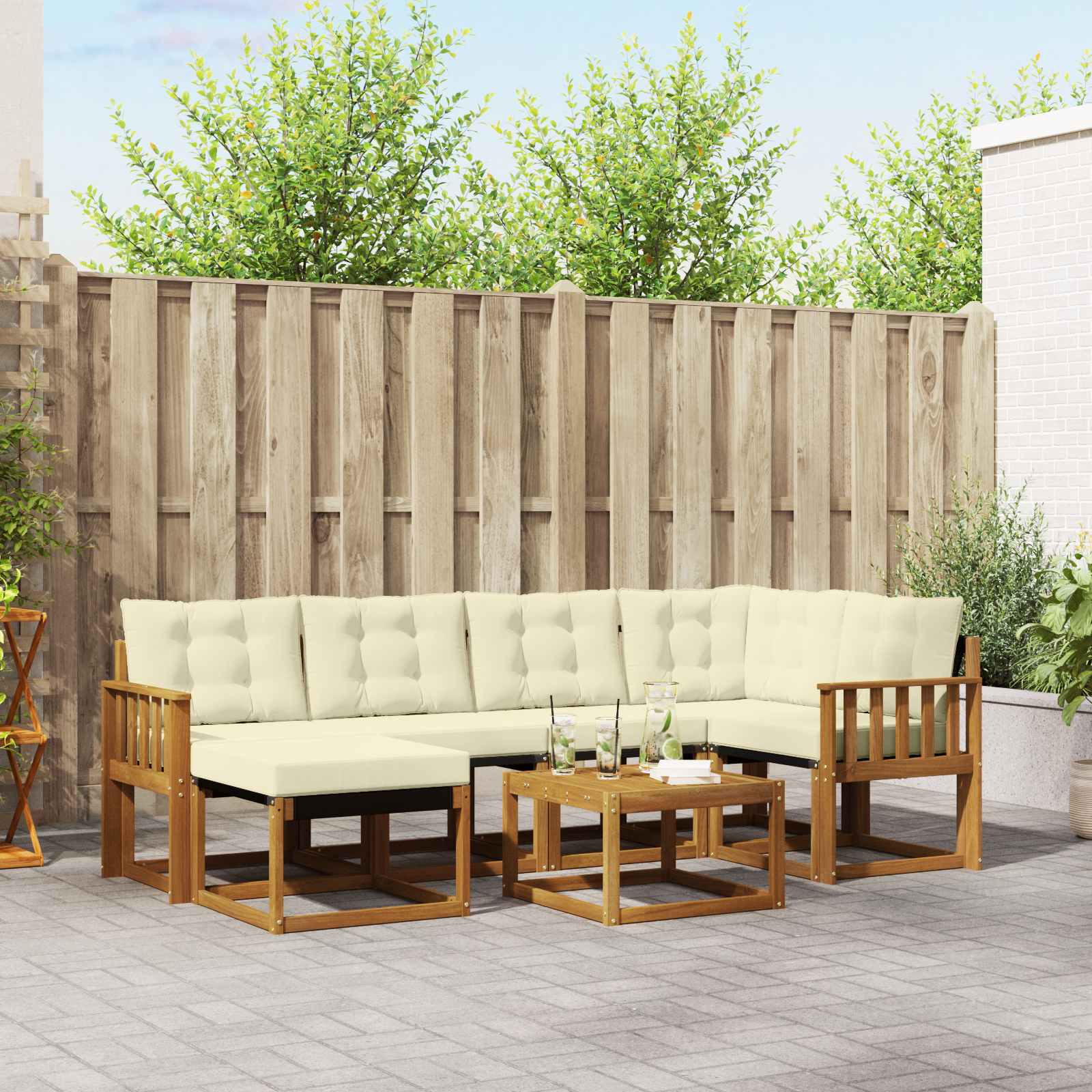 Outdoor-Sofagarnitur 7 stk. Natur und Creme