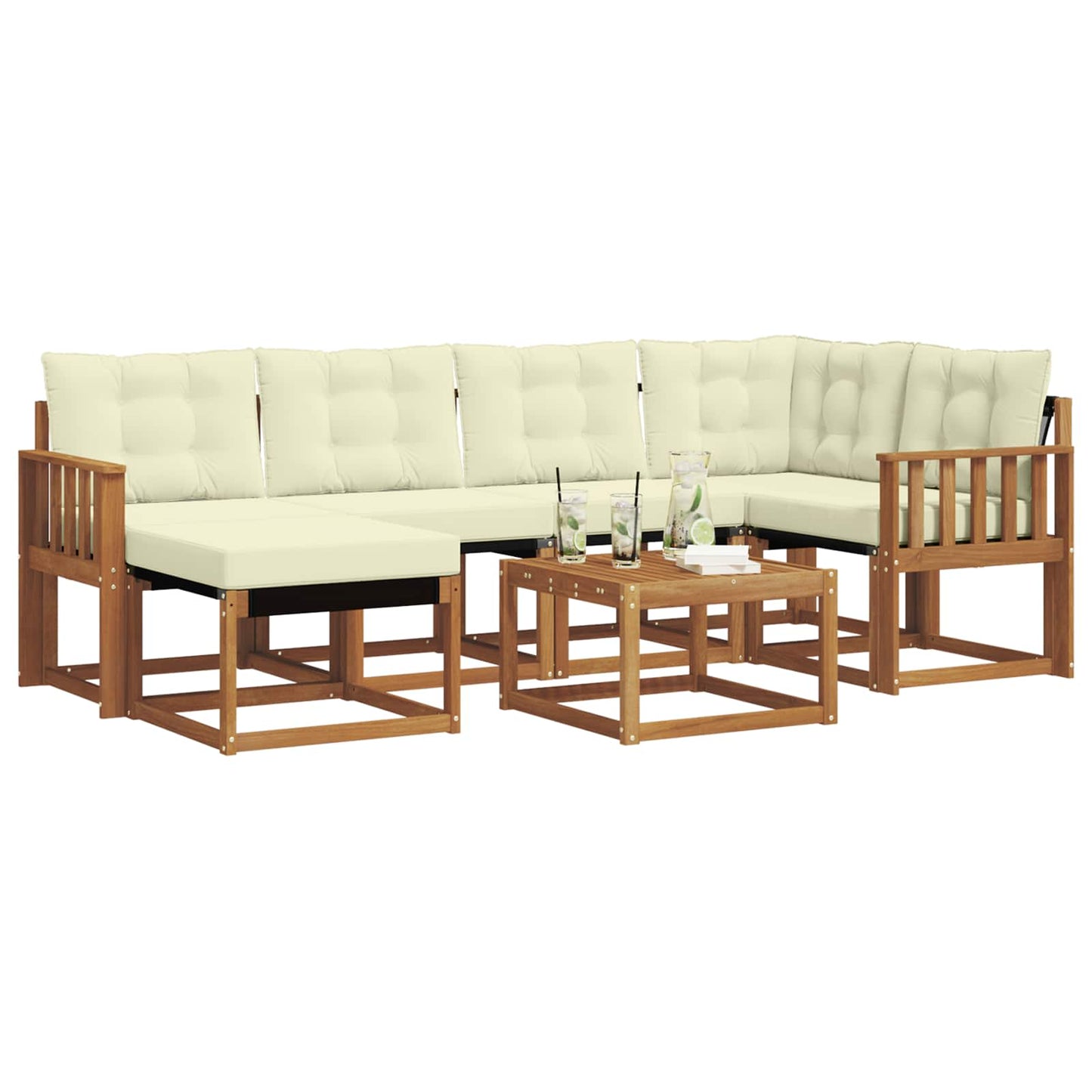 Outdoor-Sofagarnitur 7 stk. Natur und Creme