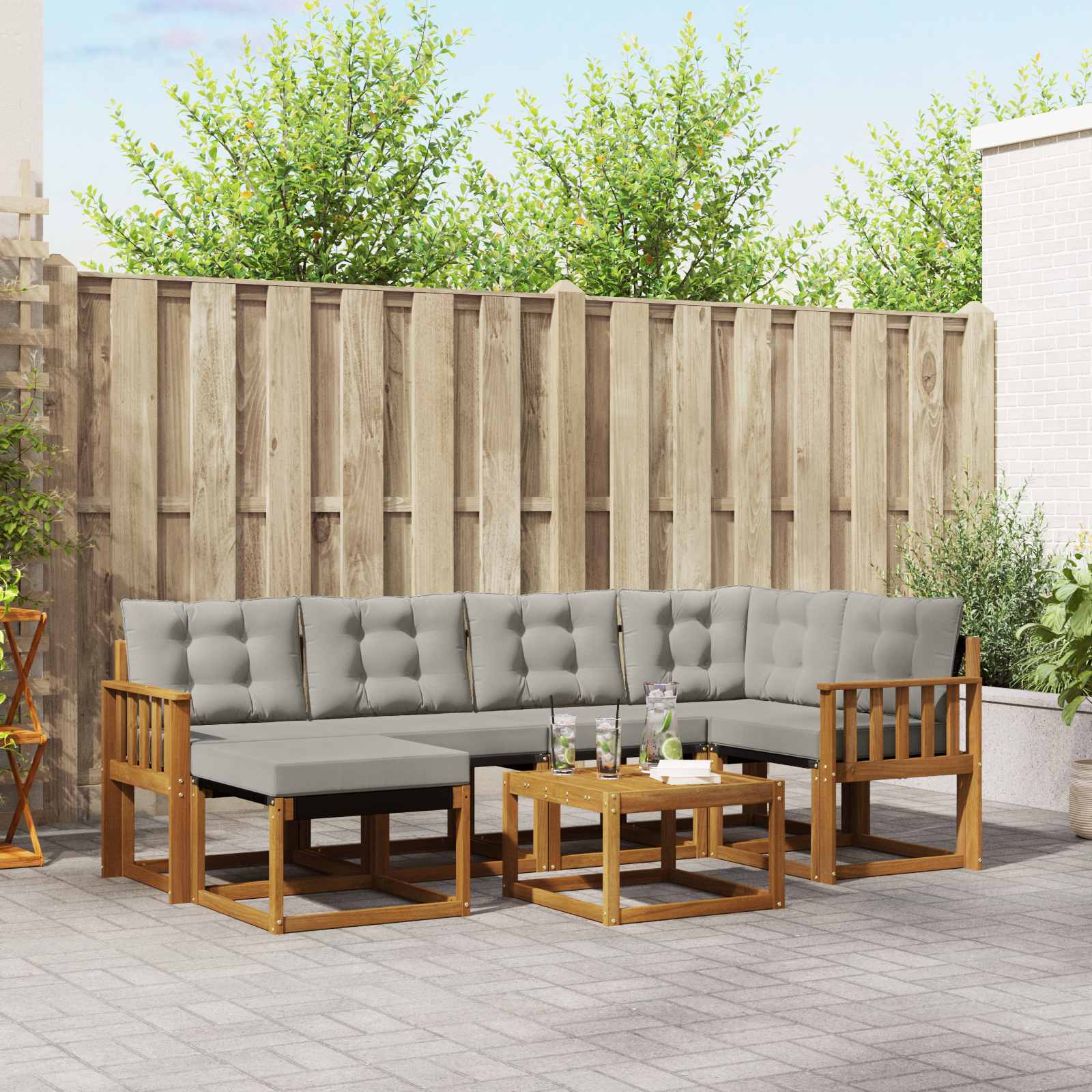 Outdoor-Sofagarnitur mit Kissen 7 pcs Natürlich und Hellgrau