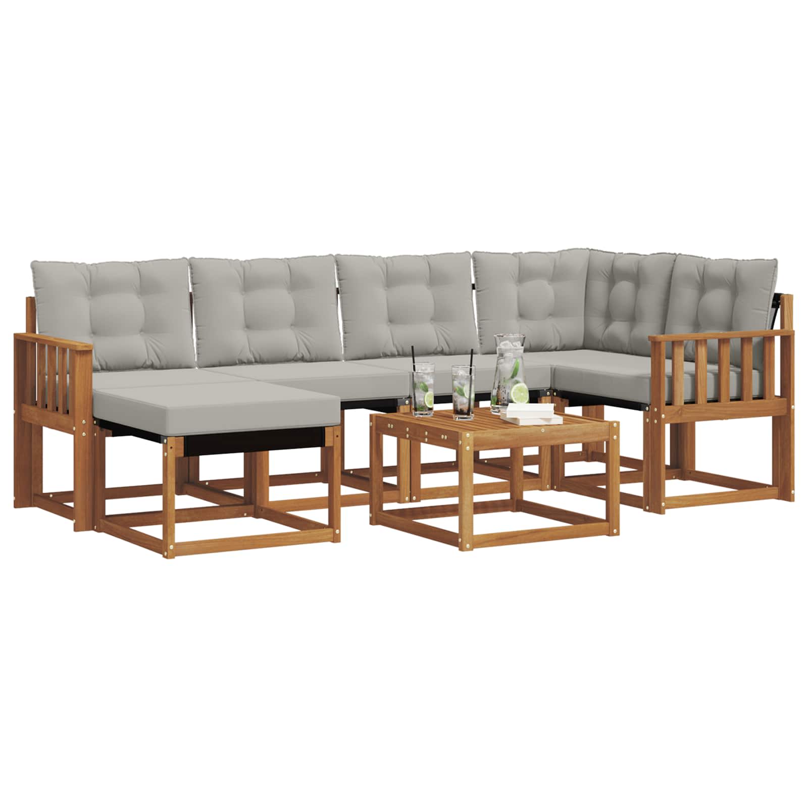 Outdoor-Sofagarnitur mit Kissen 7 pcs Natürlich und Hellgrau