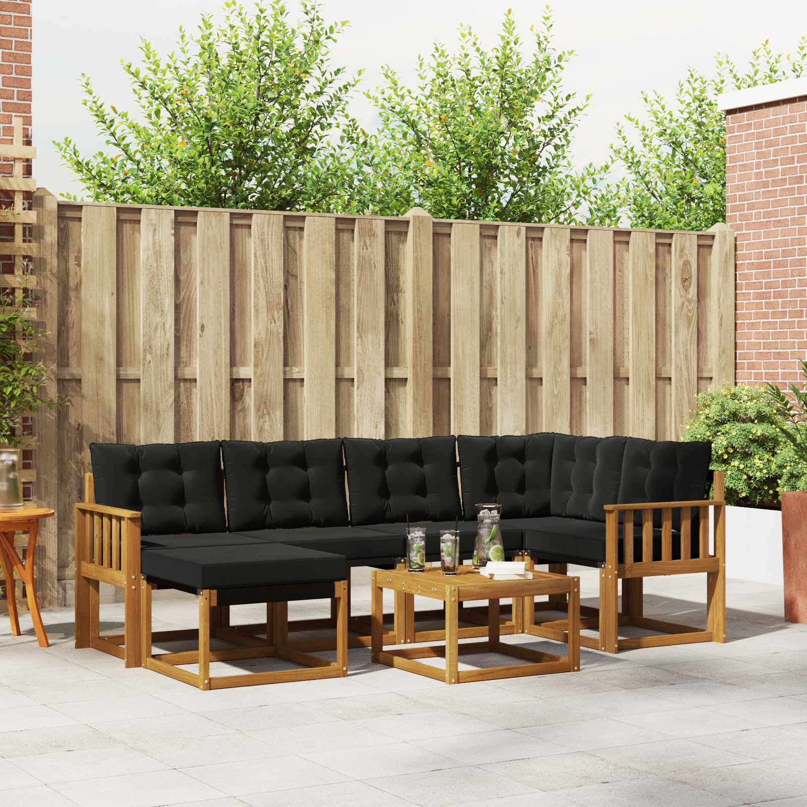 Outdoor-Sofagarnitur mit Kissen 7 pcs Natürlich und Schwarz