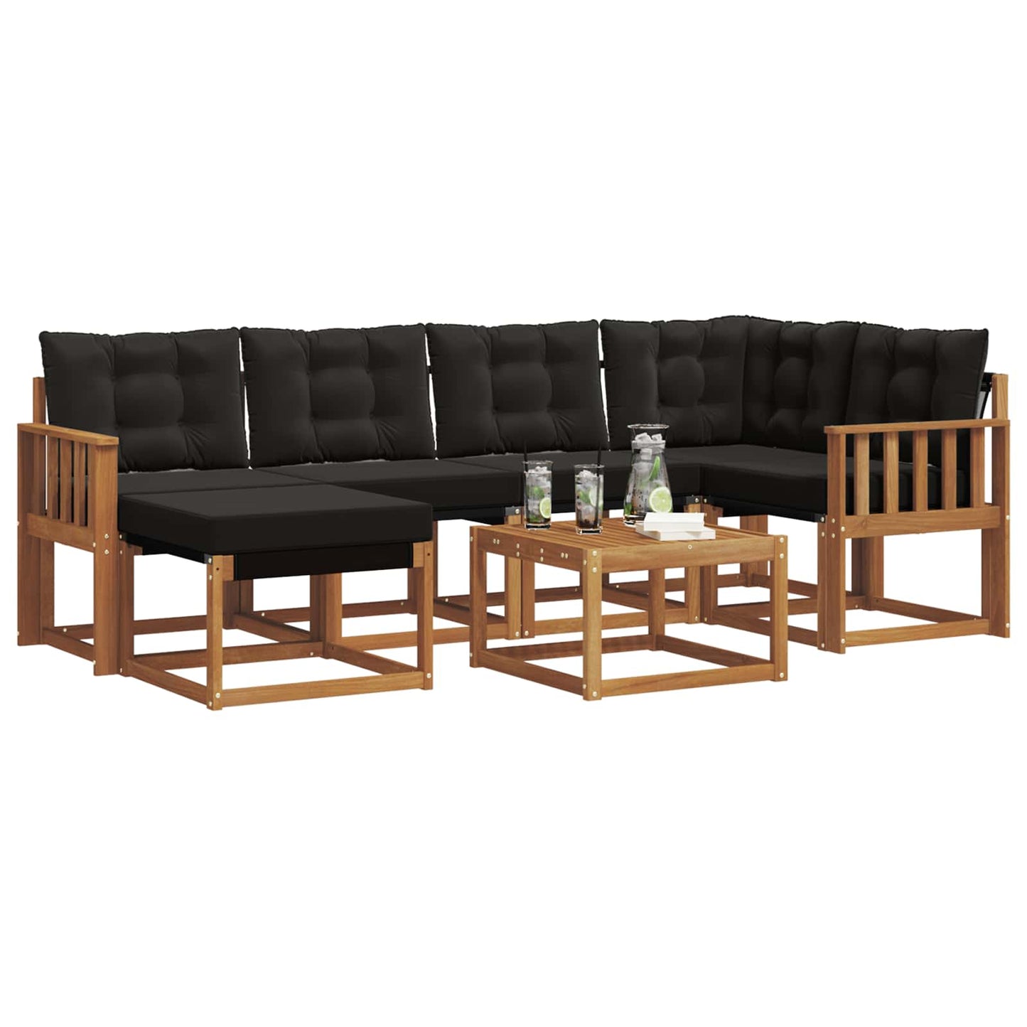 Outdoor-Sofagarnitur mit Kissen 7 pcs Natürlich und Schwarz