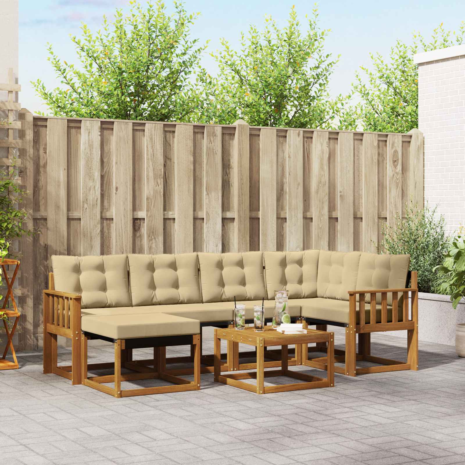 Outdoor-Sofagarnitur 7 stk. Natur und Beige