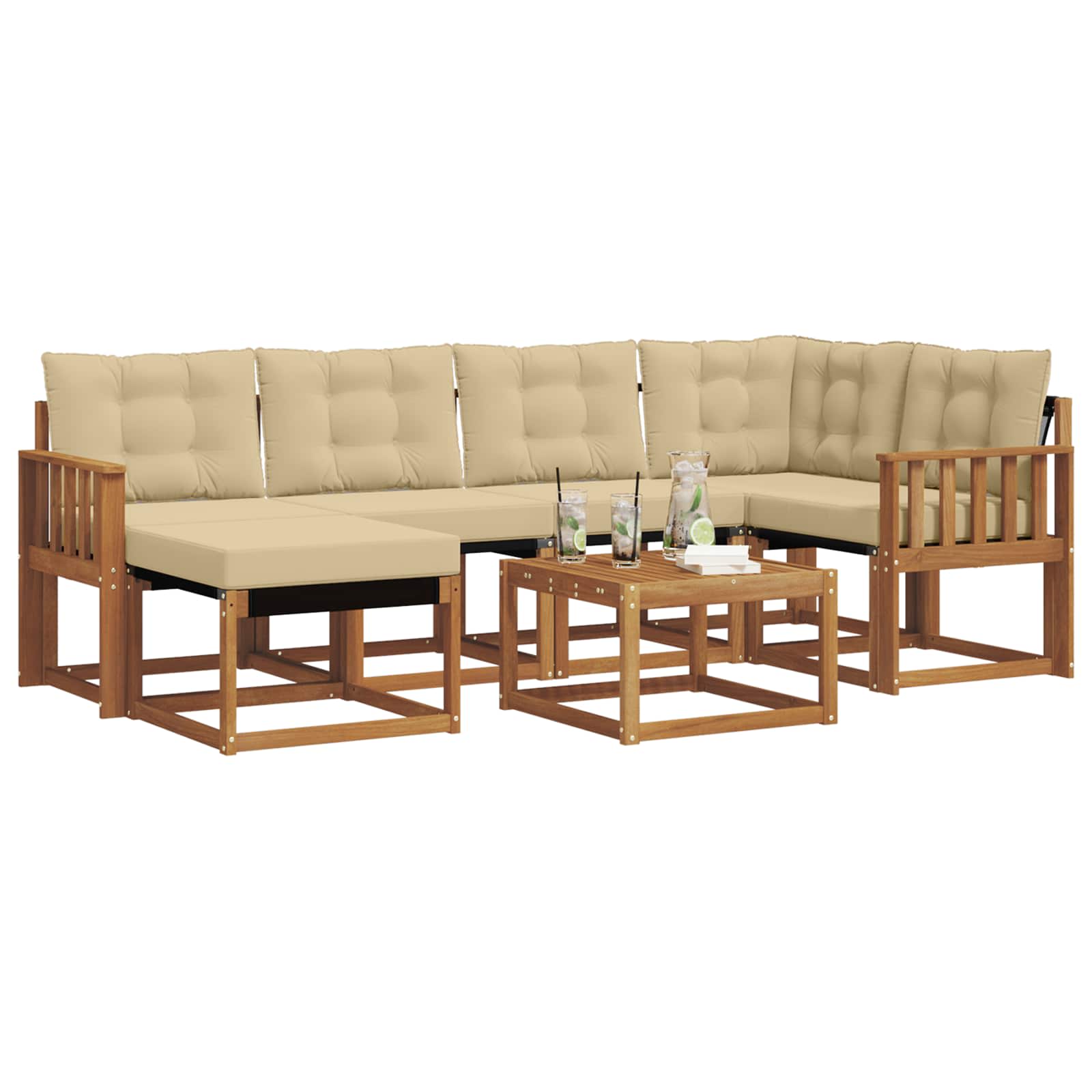 Outdoor-Sofagarnitur 7 stk. Natur und Beige
