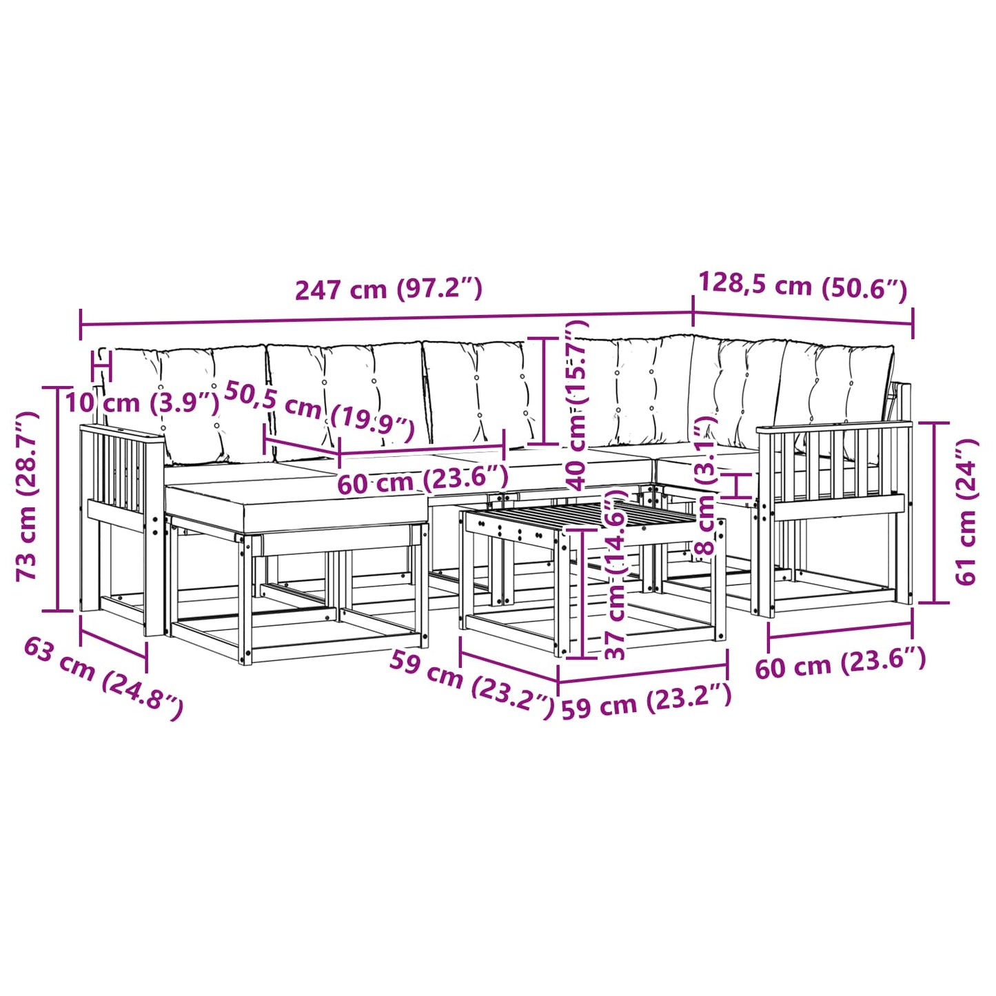 Outdoor-Sofagarnitur 7 stk. Natur und Beige