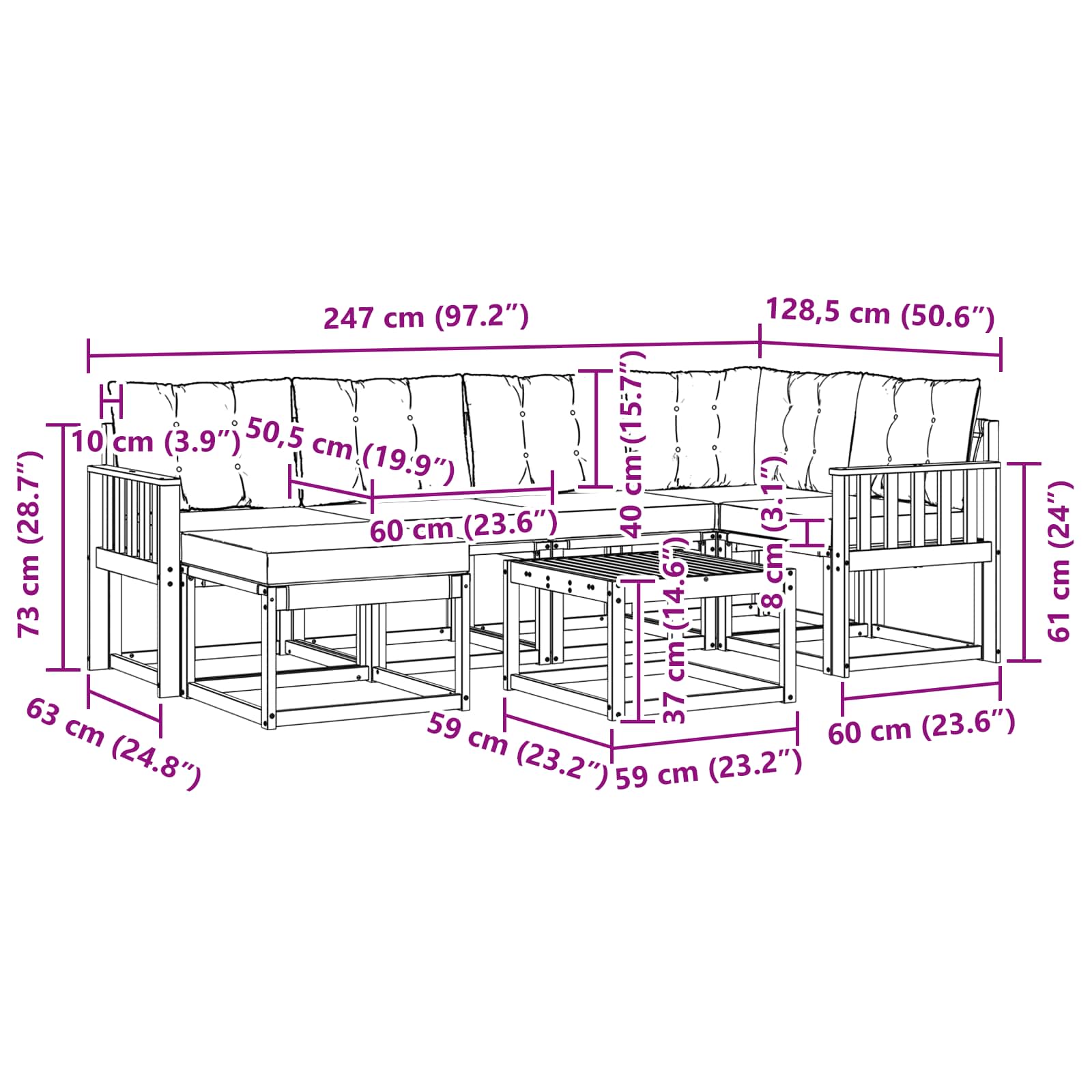 Outdoor-Sofagarnitur 7 stk. Natur und Beige