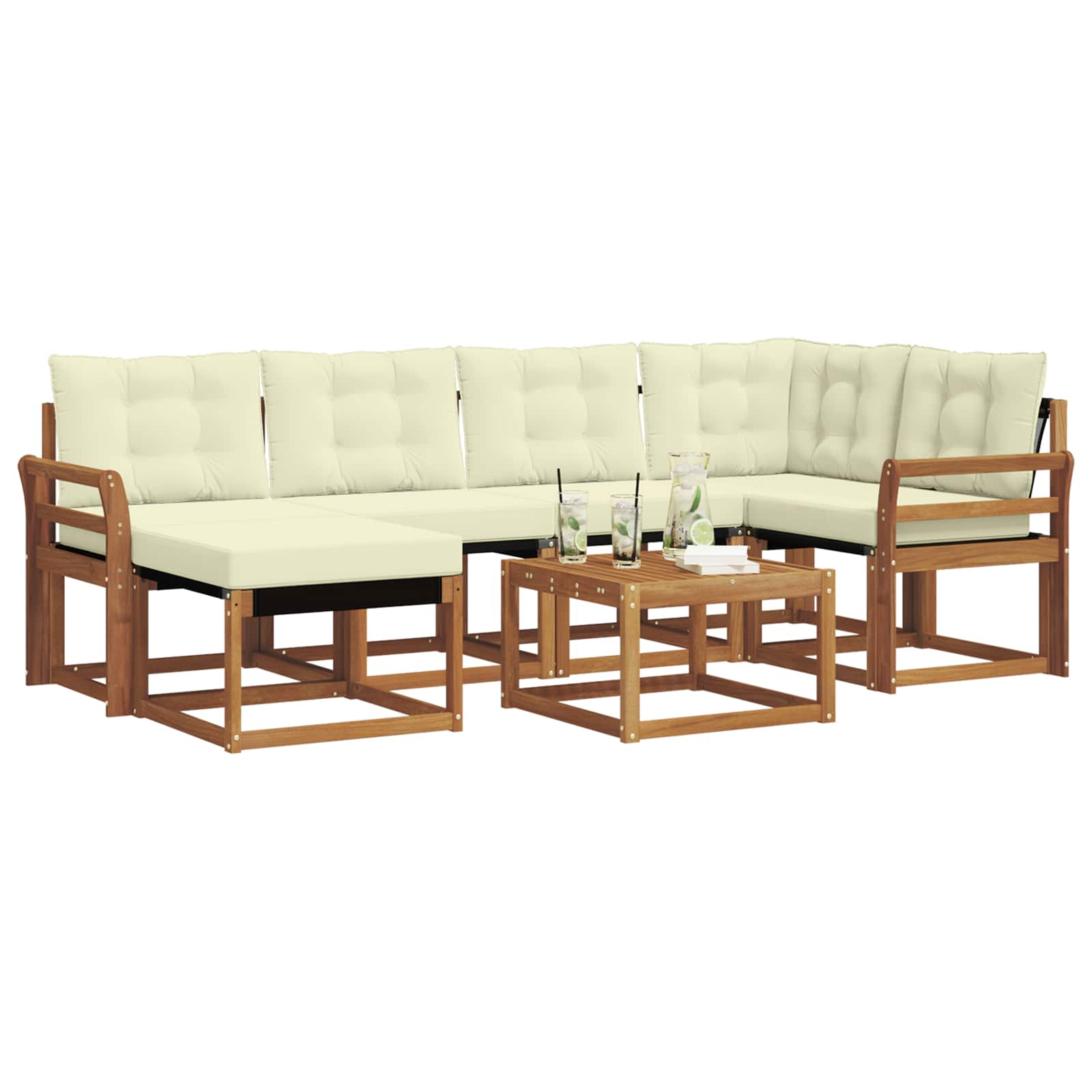 Outdoor-Sofagarnitur mit Kissen 7 pcs Natur und Creme