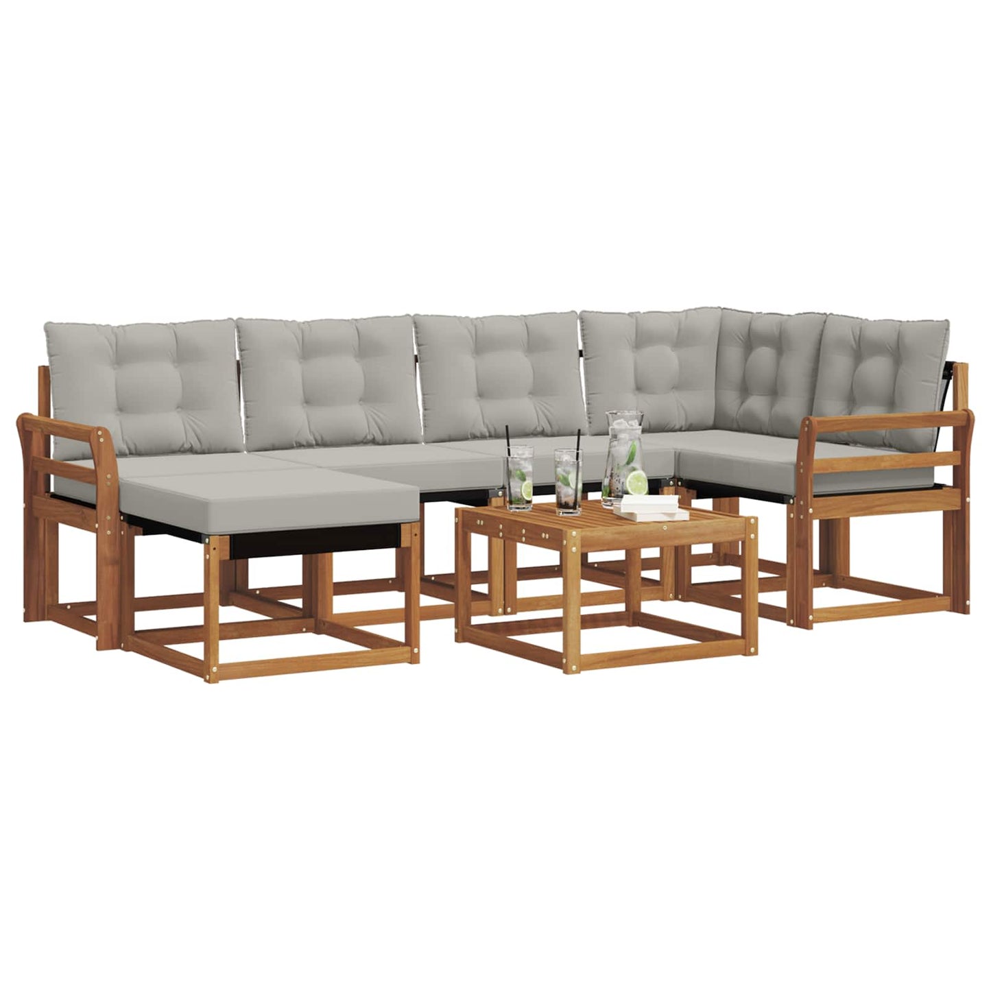 Outdoor-Sofagarnitur mit Kissen 7 pcs Natürlich und Hellgrau