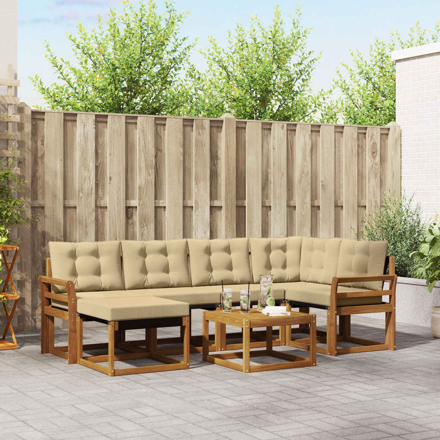 Outdoor-Sofagarnitur 7 stk. Natur und Beige