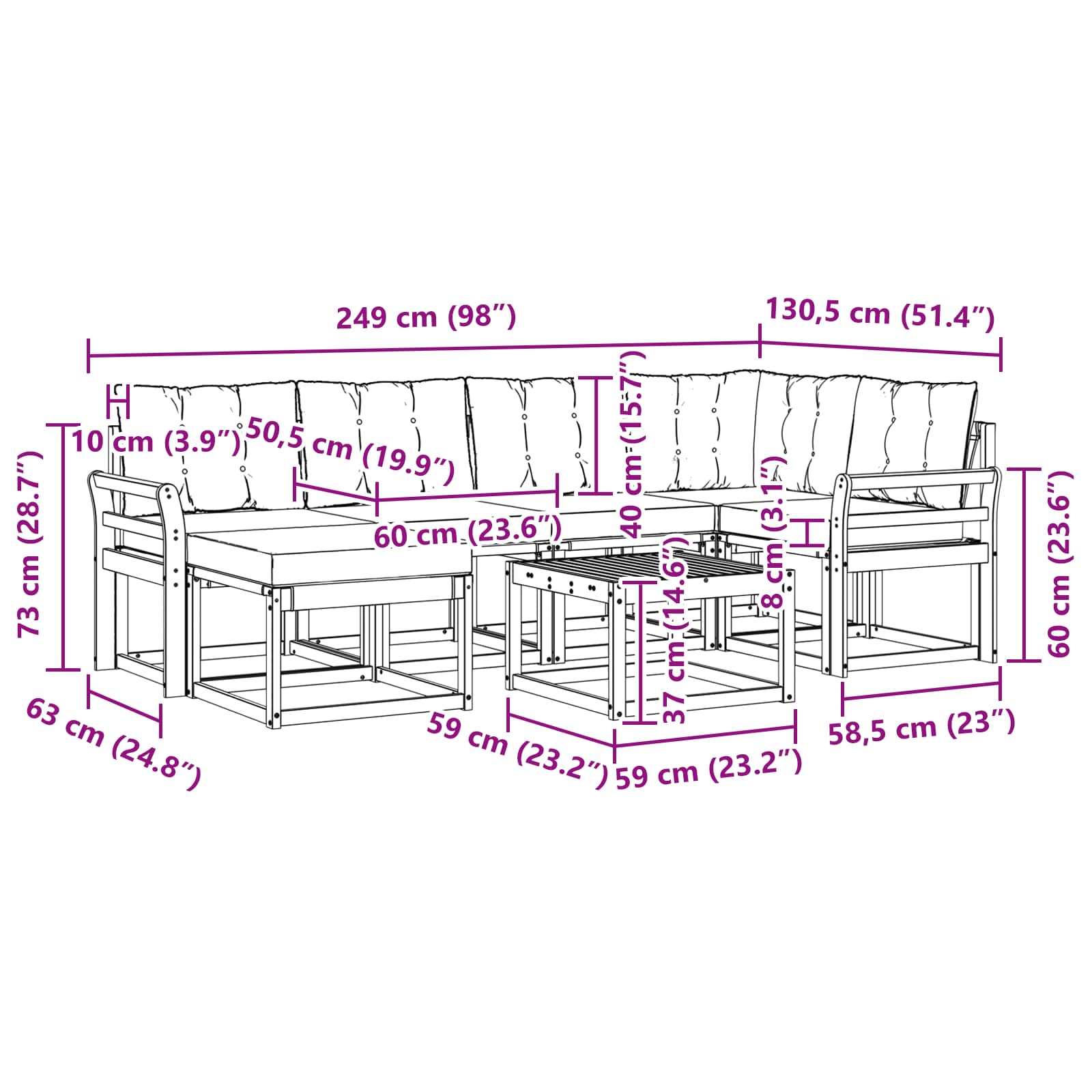 Outdoor-Sofagarnitur 7 stk. Natur und Beige