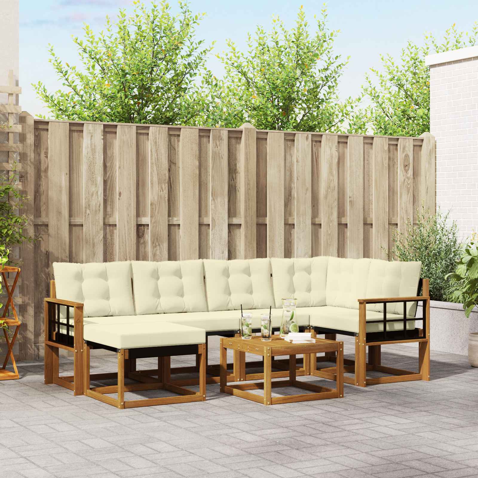 Outdoor-Sofagarnitur 7 stk. Natur und Creme