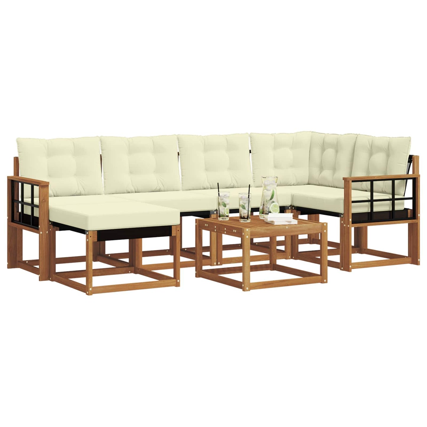 Outdoor-Sofagarnitur 7 stk. Natur und Creme