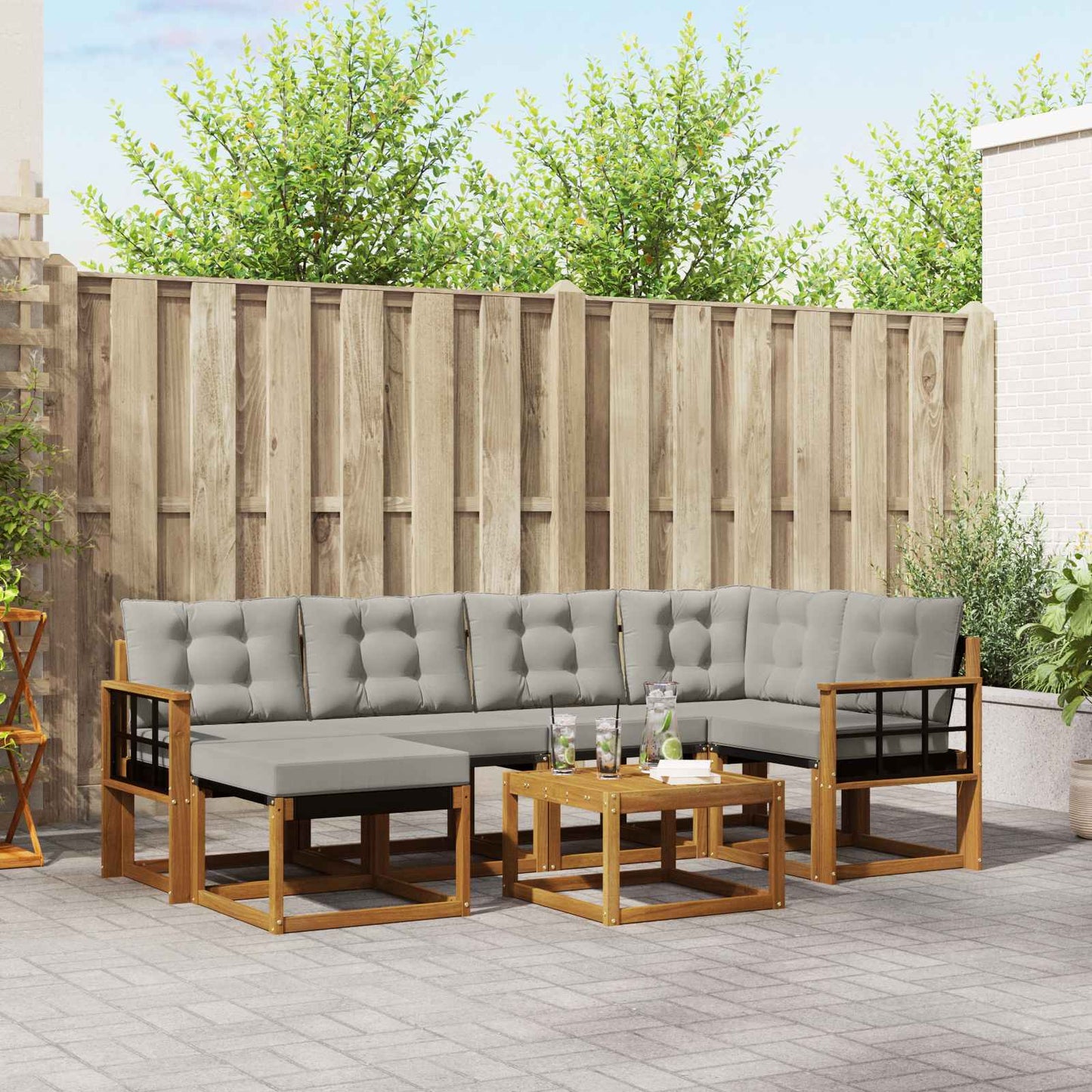 Outdoor-Sofagarnitur mit Kissen 7 pcs Natürlich und Hellgrau