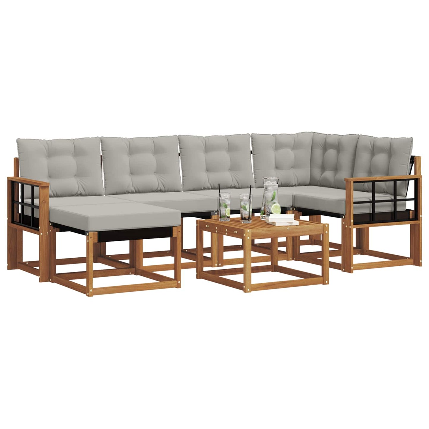 Outdoor-Sofagarnitur mit Kissen 7 pcs Natürlich und Hellgrau