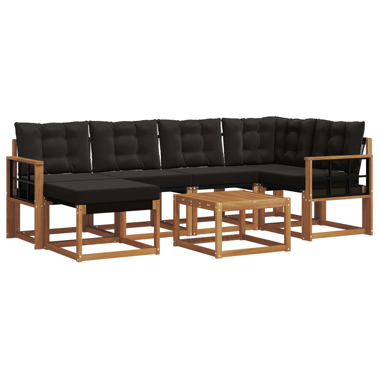Outdoor-Sofagarnitur mit Kissen 7 pcs Natürlich und Schwarz