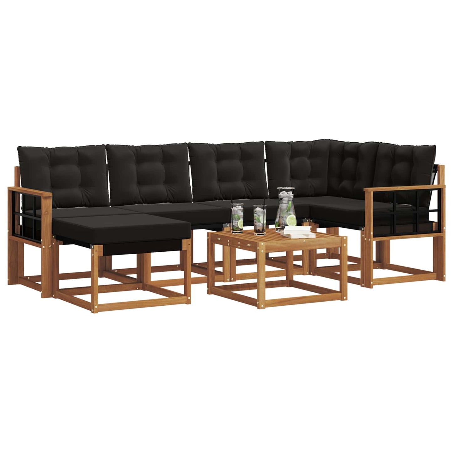 Outdoor-Sofagarnitur mit Kissen 7 pcs Natürlich und Schwarz
