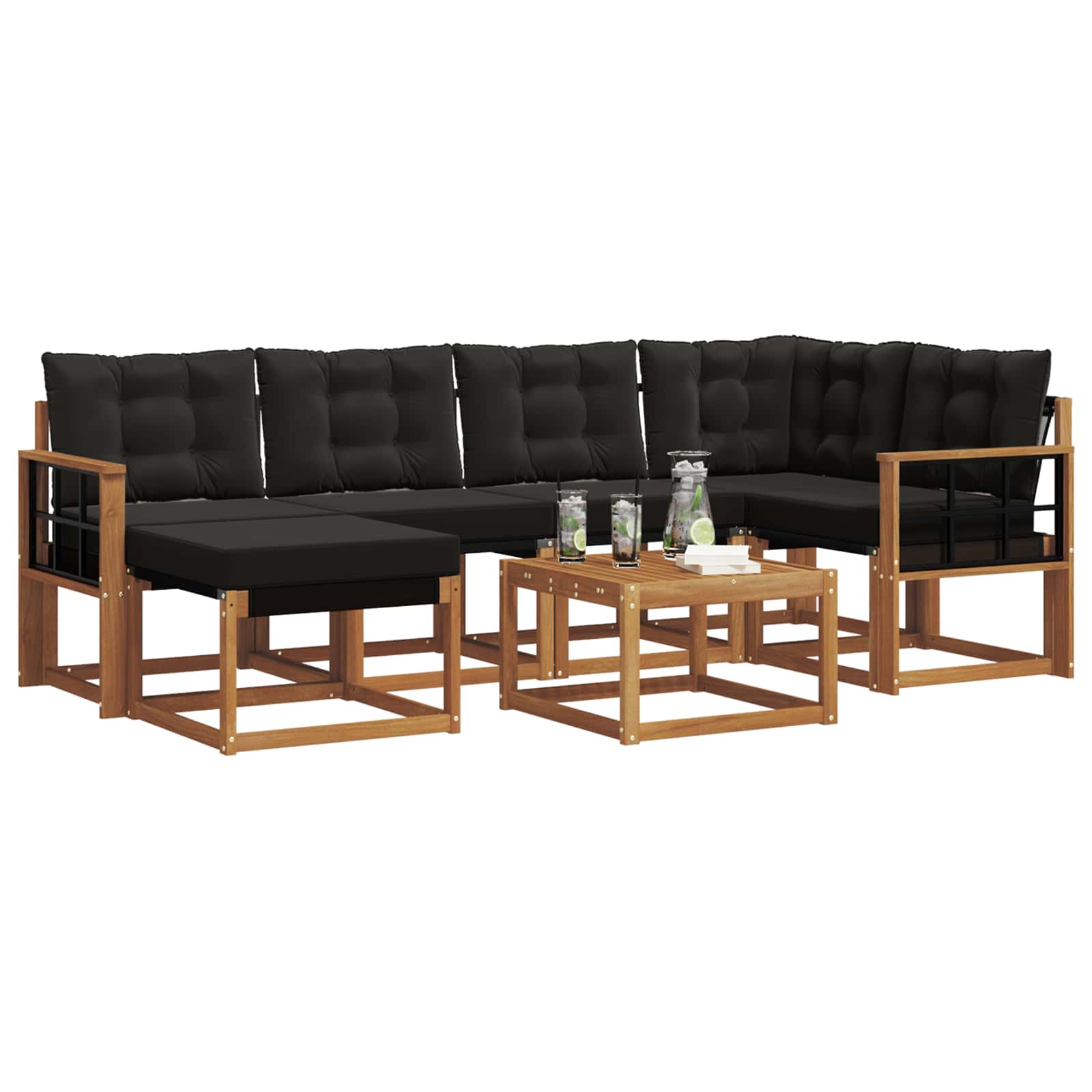 Outdoor-Sofagarnitur mit Kissen 7 pcs Natürlich und Schwarz