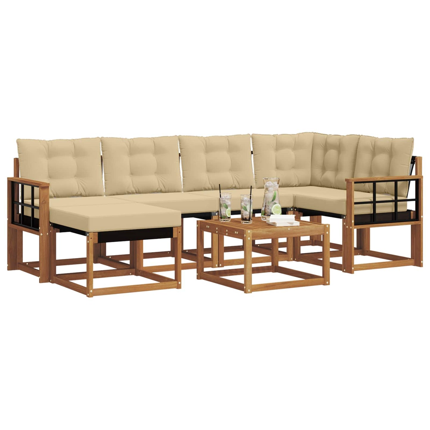 Outdoor-Sofagarnitur 7 stk. Natur und Beige