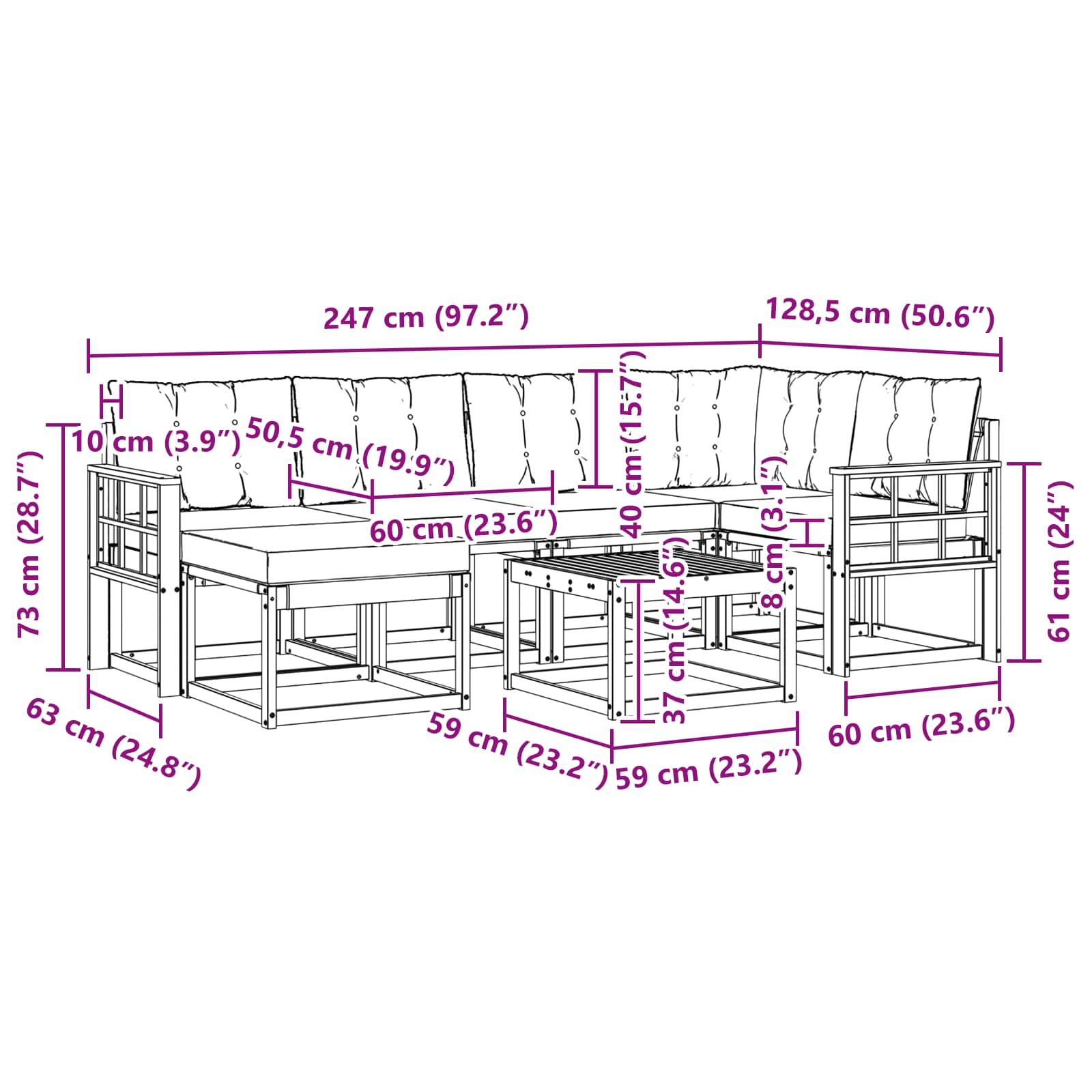 Outdoor-Sofagarnitur 7 stk. Natur und Beige