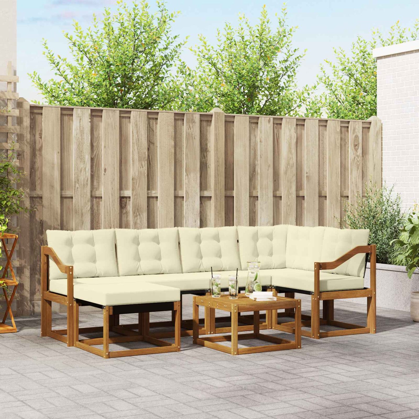Outdoor-Sofagarnitur 7 stk. Natur und Creme