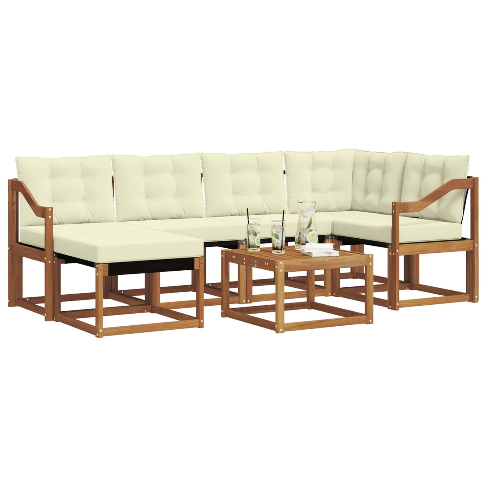 Outdoor-Sofagarnitur 7 stk. Natur und Creme