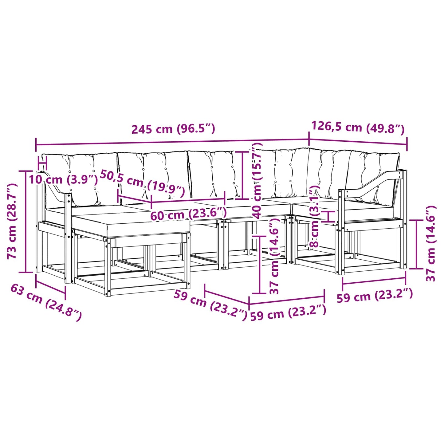 Outdoor-Sofagarnitur 7 stk. Natur und Creme