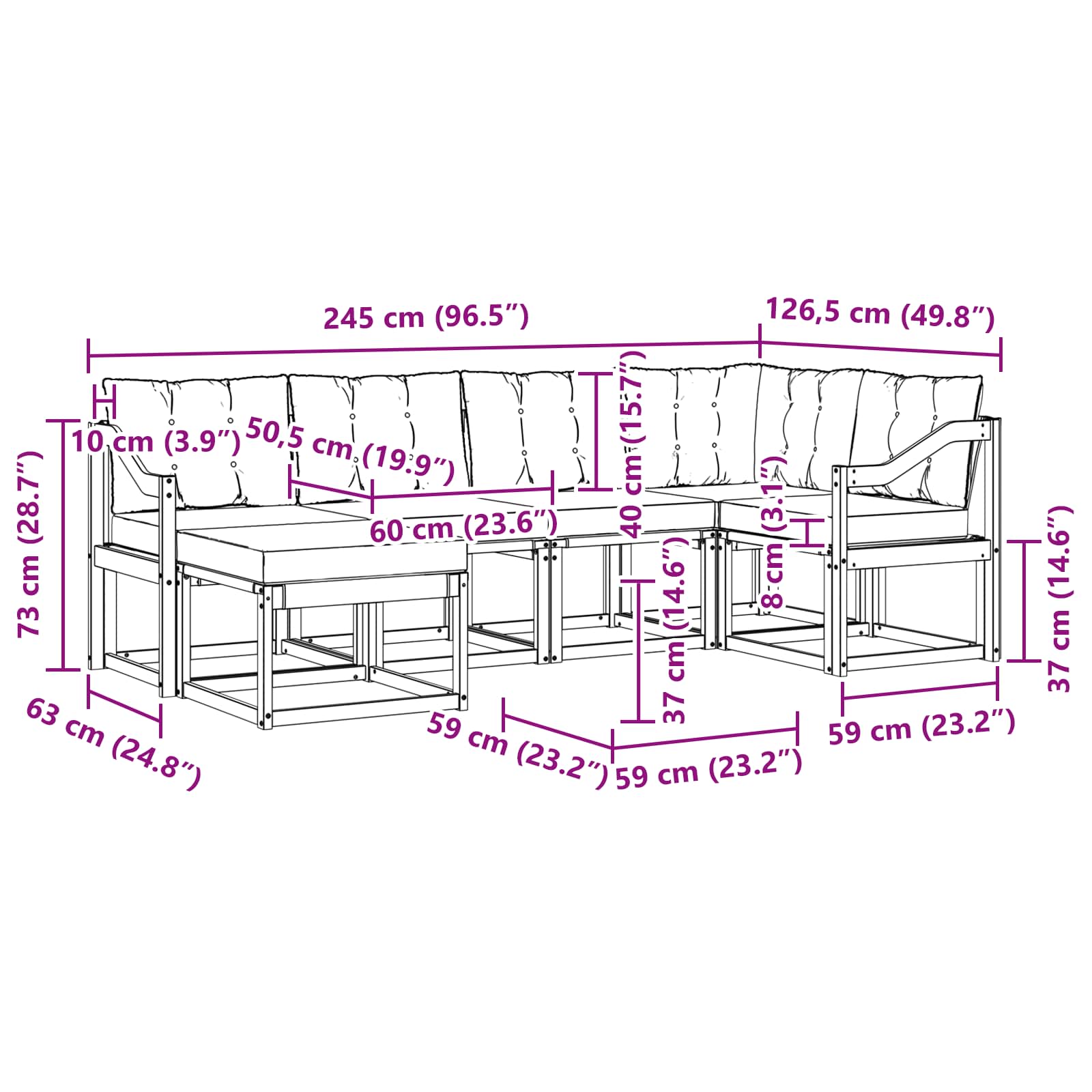 Outdoor-Sofagarnitur 7 stk. Natur und Creme