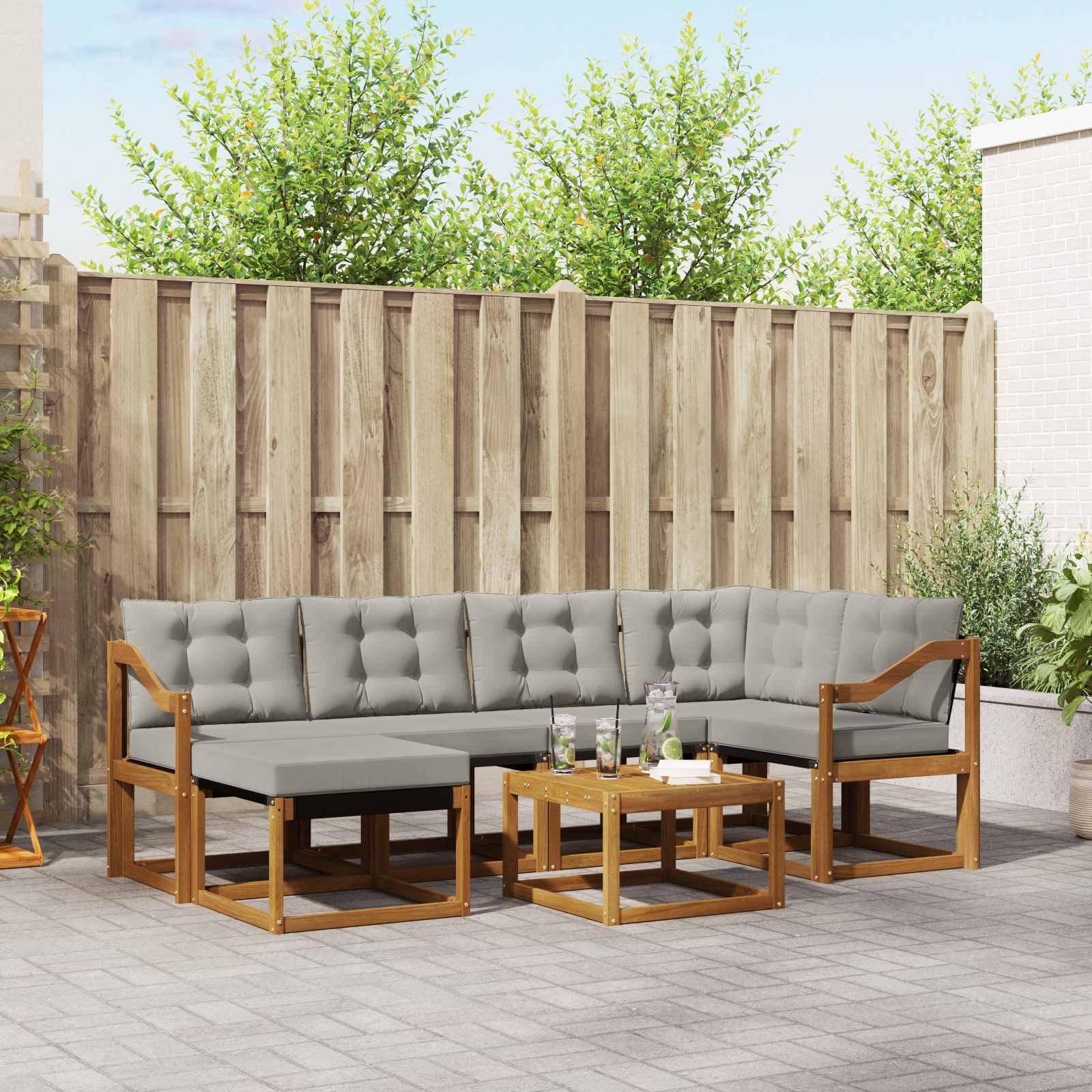Outdoor-Sofagarnitur mit Kissen 7 pcs Natürlich und Hellgrau