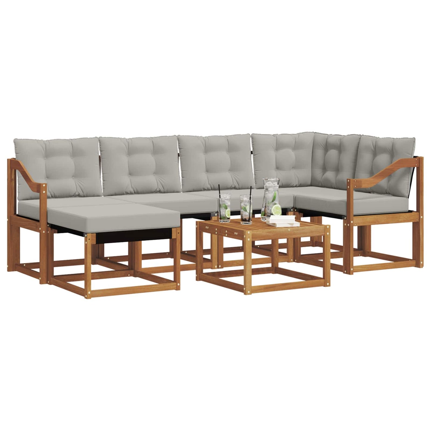 Outdoor-Sofagarnitur mit Kissen 7 pcs Natürlich und Hellgrau