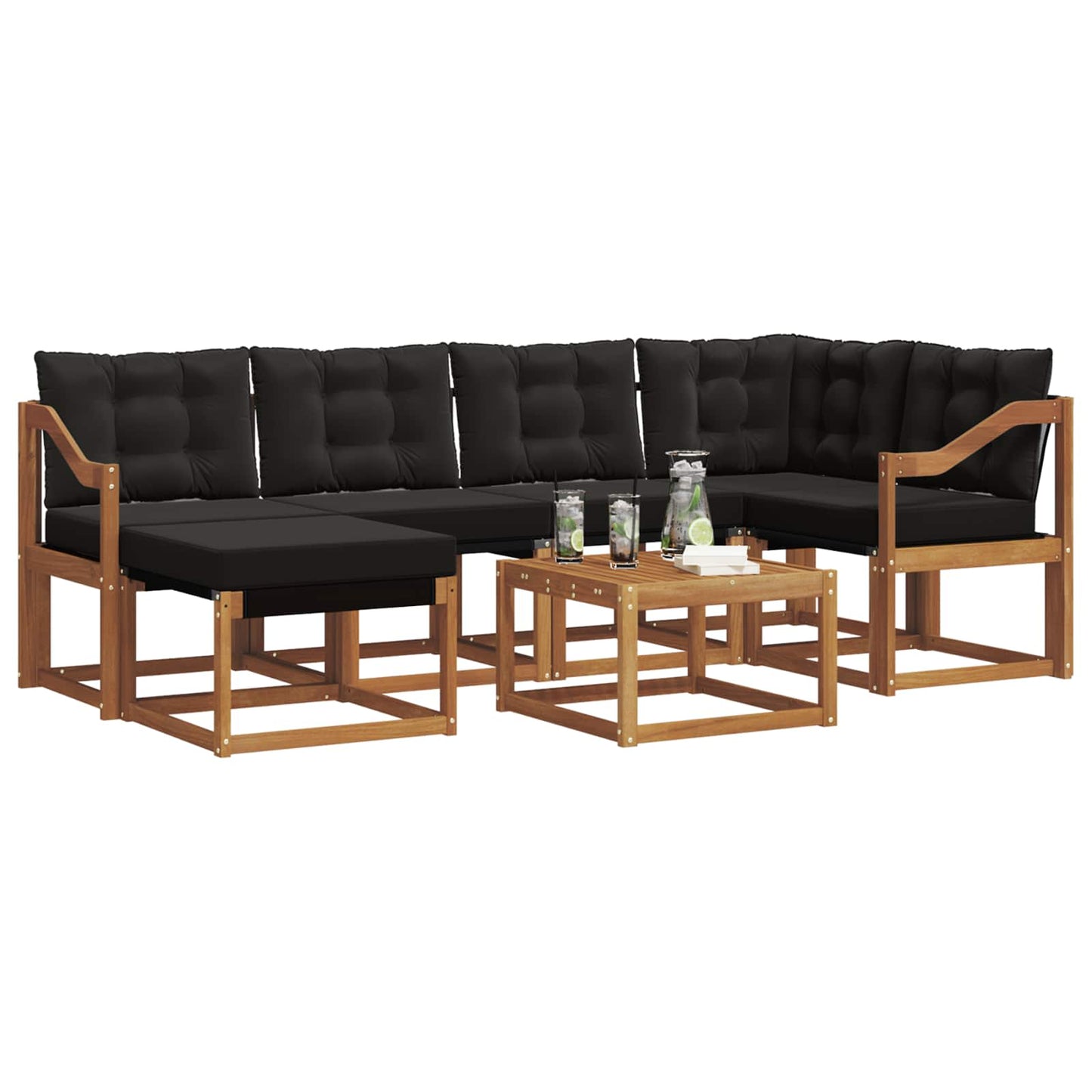 Outdoor-Sofagarnitur mit Kissen 7 pcs Natürlich und Schwarz